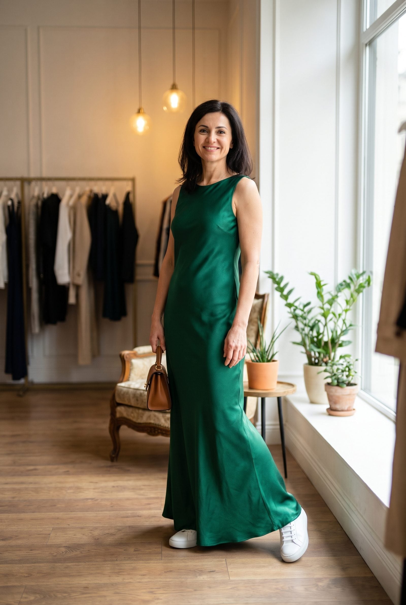 Bright White Sneakers Under a Formal Evening Gown