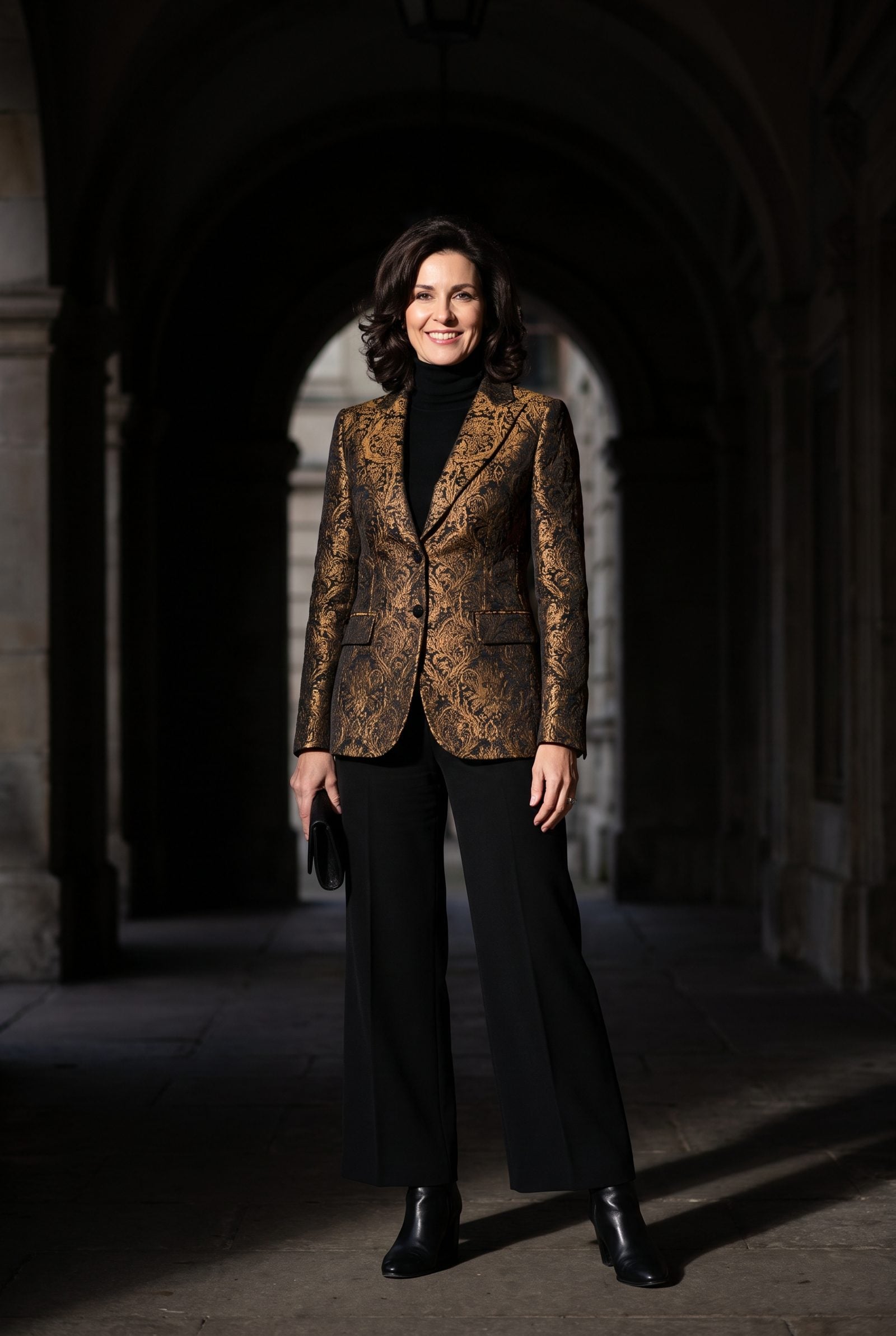 Brocade Jacket With a Monochrome Black Base