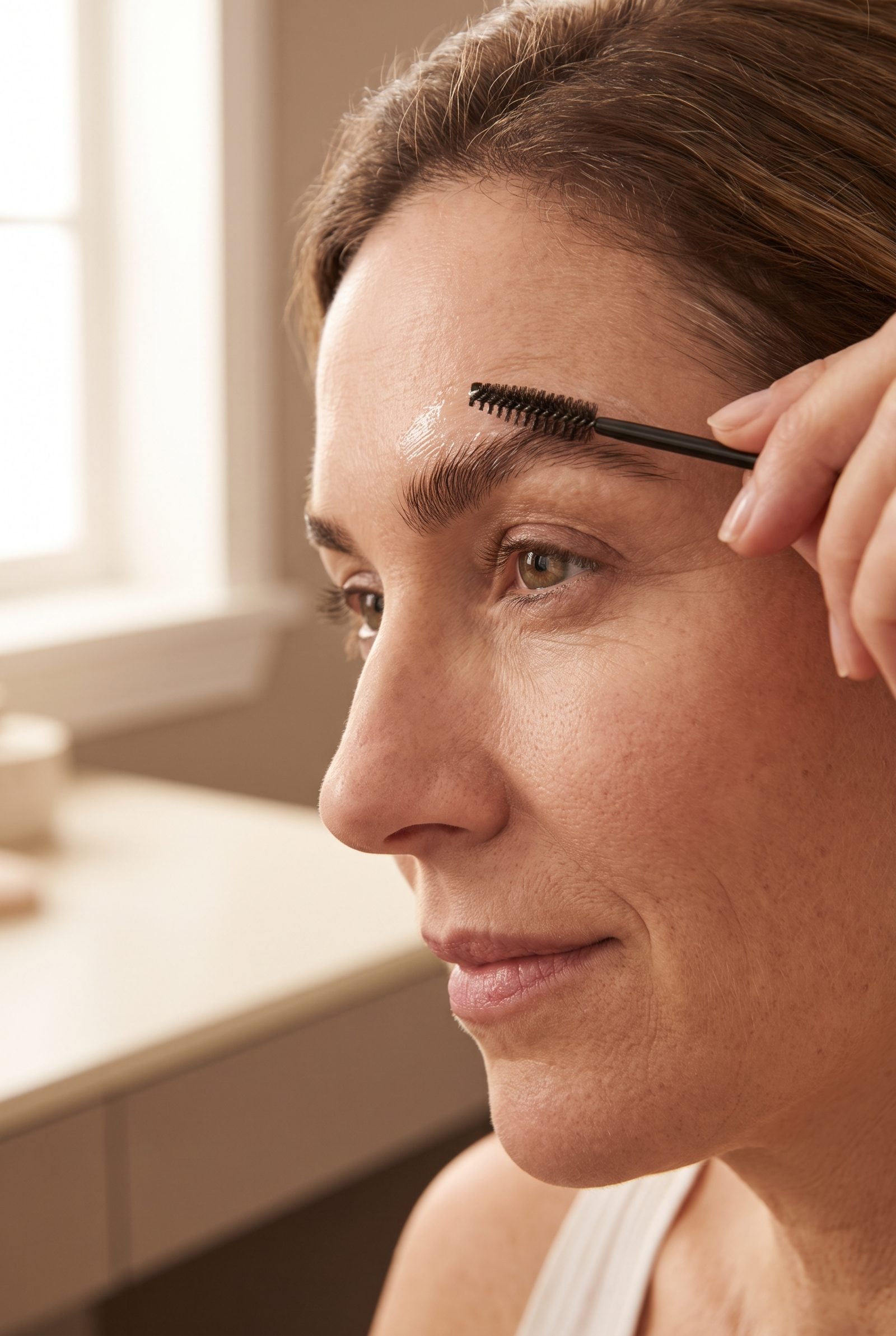 Brush Brow Gel Backward First, Then Sweep the Hairs Upward