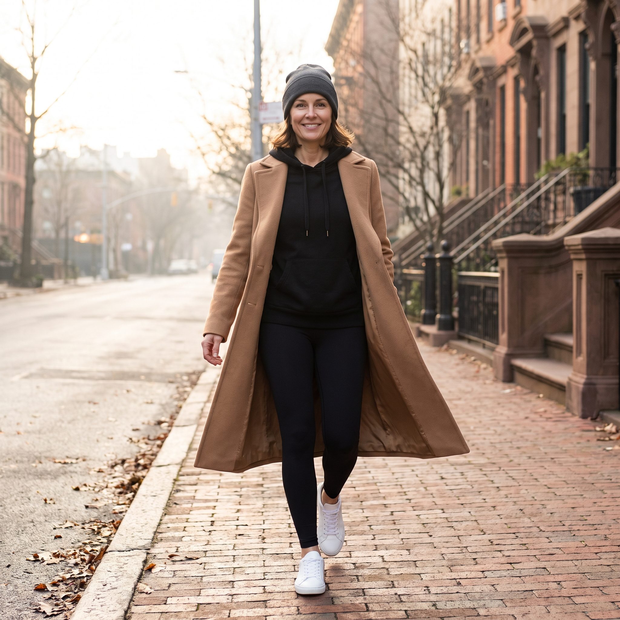 Camel Coat and Black Athleisure, 2016