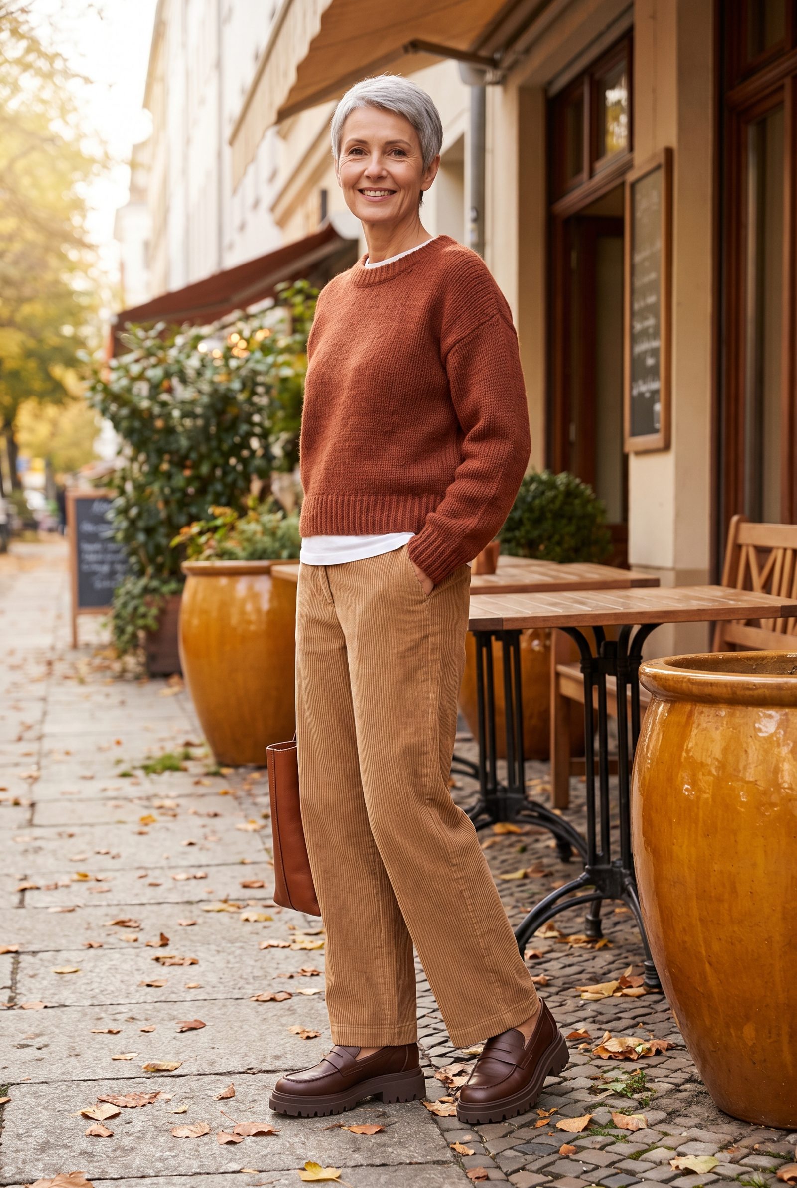 Camel Corduroy Pants With Chocolate Lug-Sole Loafers