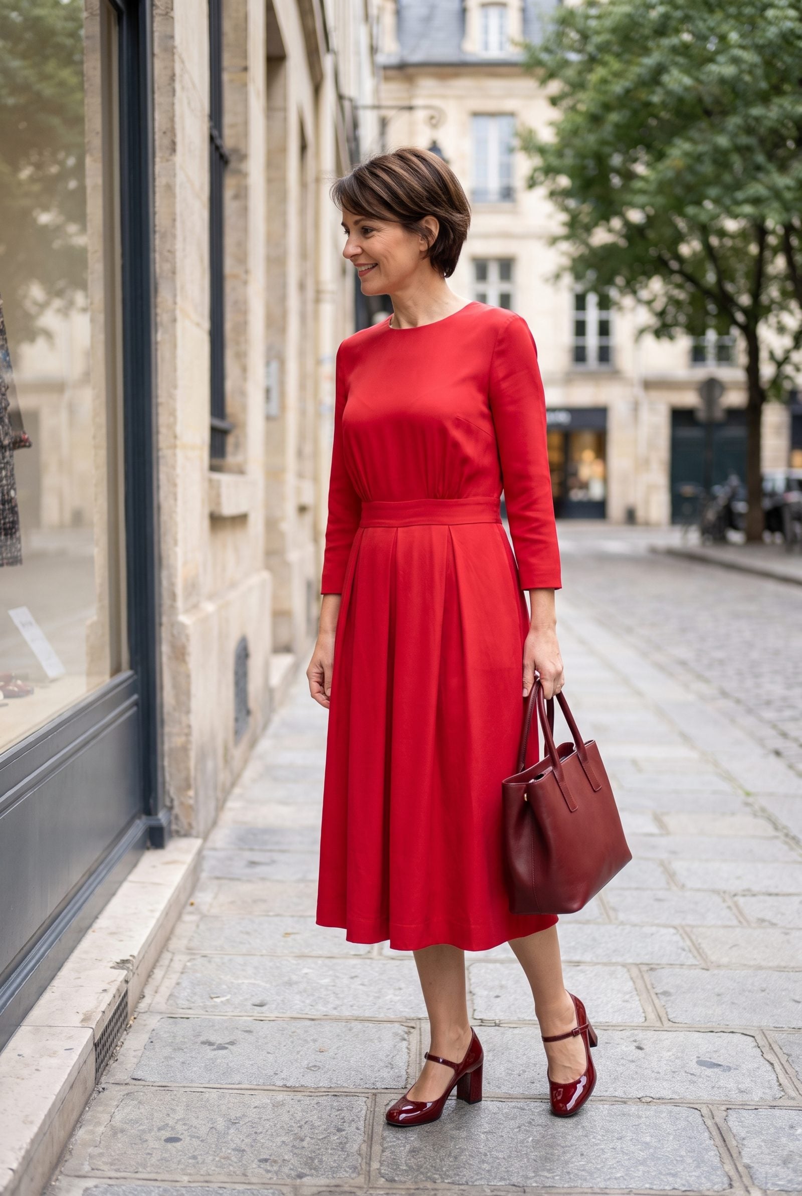 Candy-Apple Red Dress With Oxblood Mary Janes