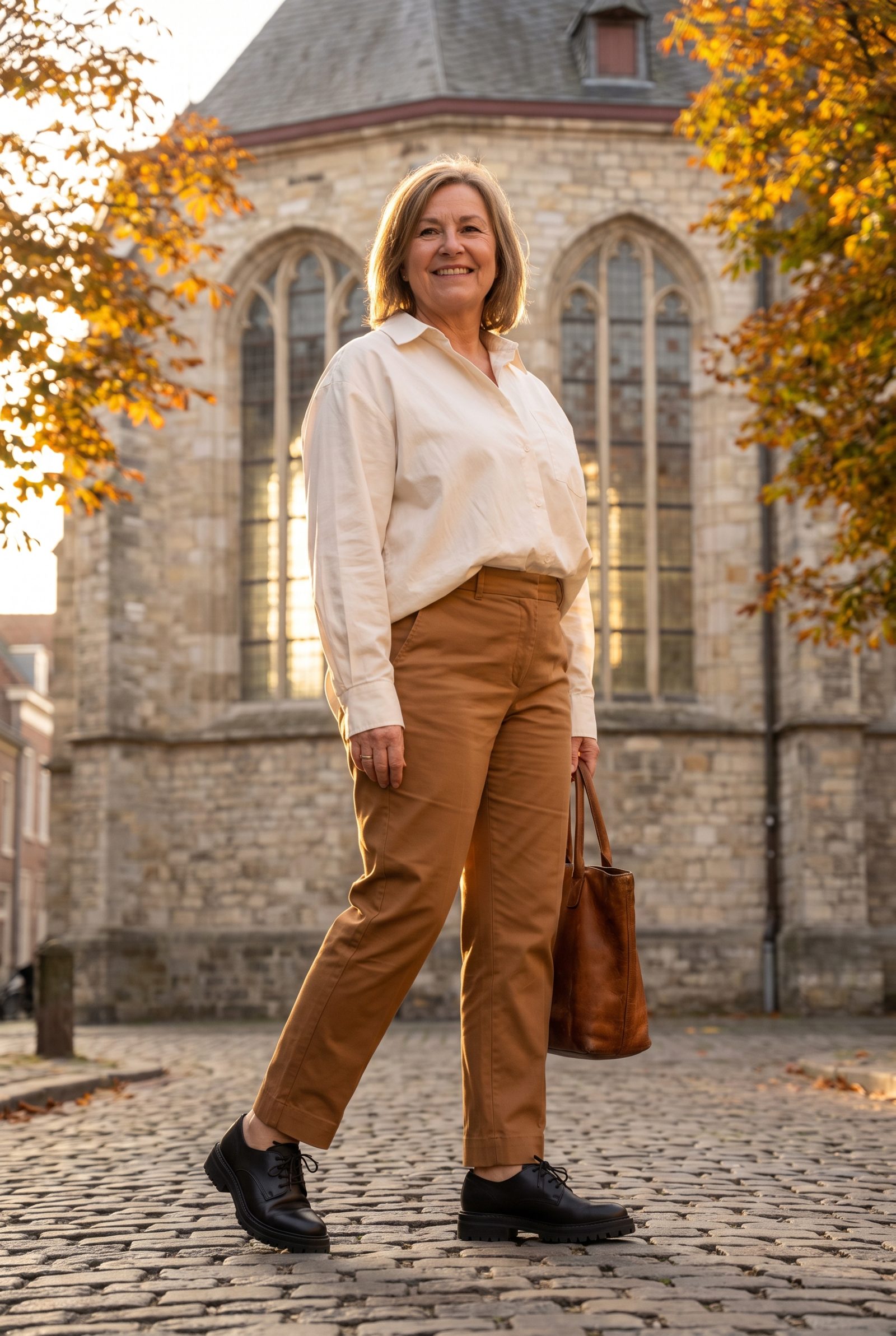 Caramel Chinos With Black Lug-Sole Derbies