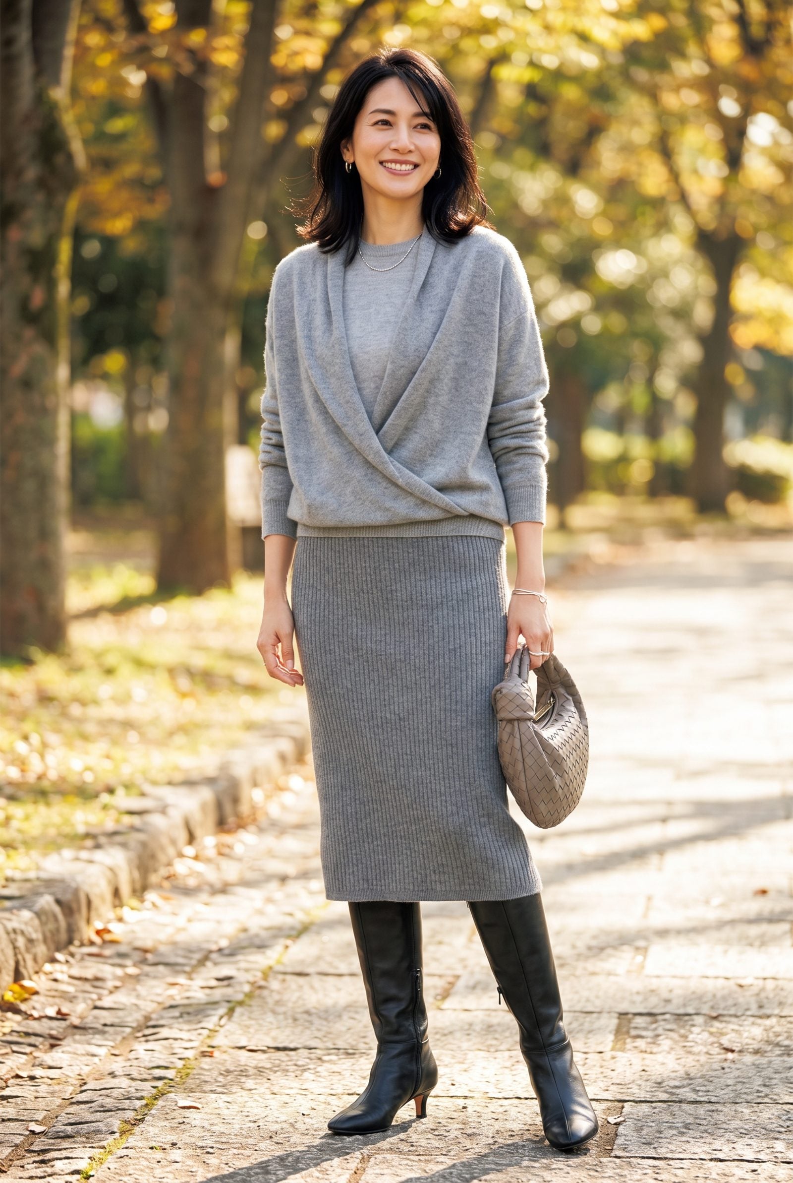 Cashmere-Blend Tube Skirt With Kitten-Heel Knee Boots