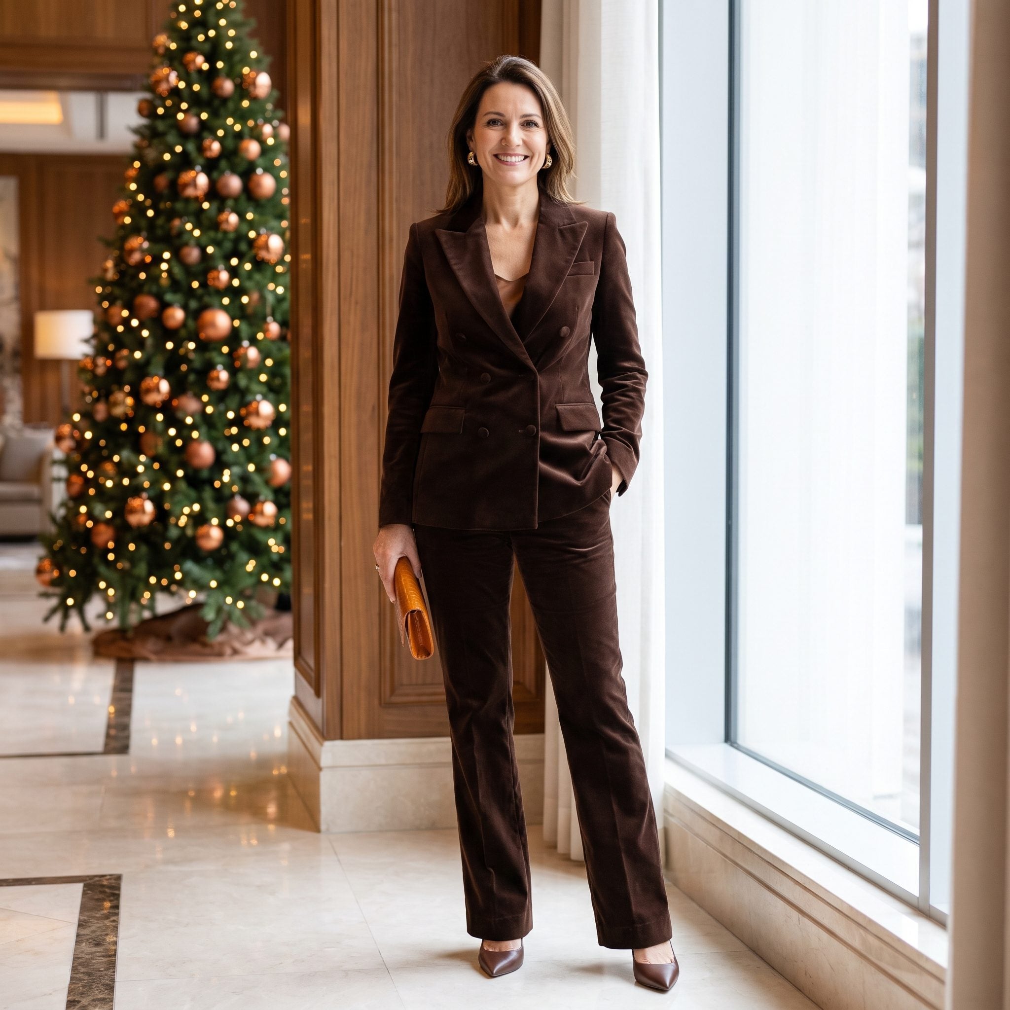 Chocolate Velvet in a Double-Breasted Suit That Reads Like a Gown