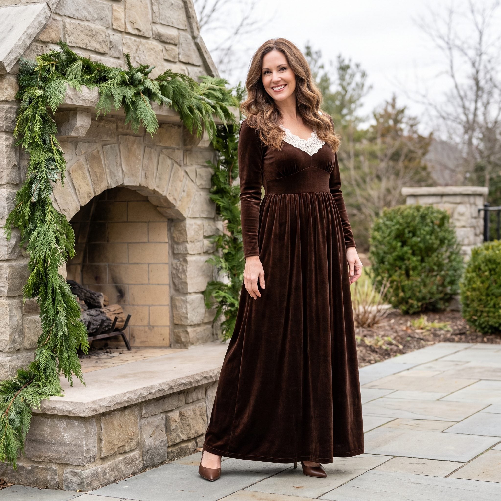 Chocolate Velvet Empire Gown