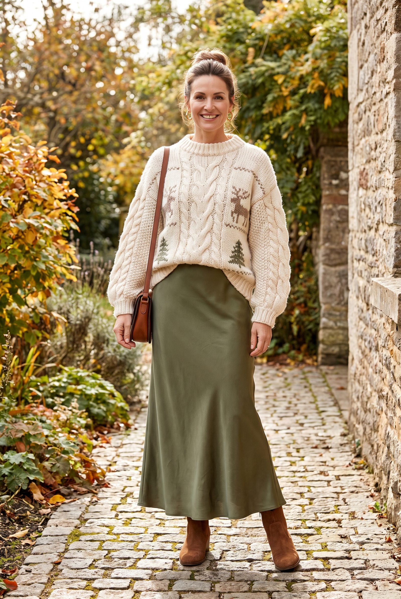 Chunky Cable Christmas Knit With a Fluid Slip Skirt