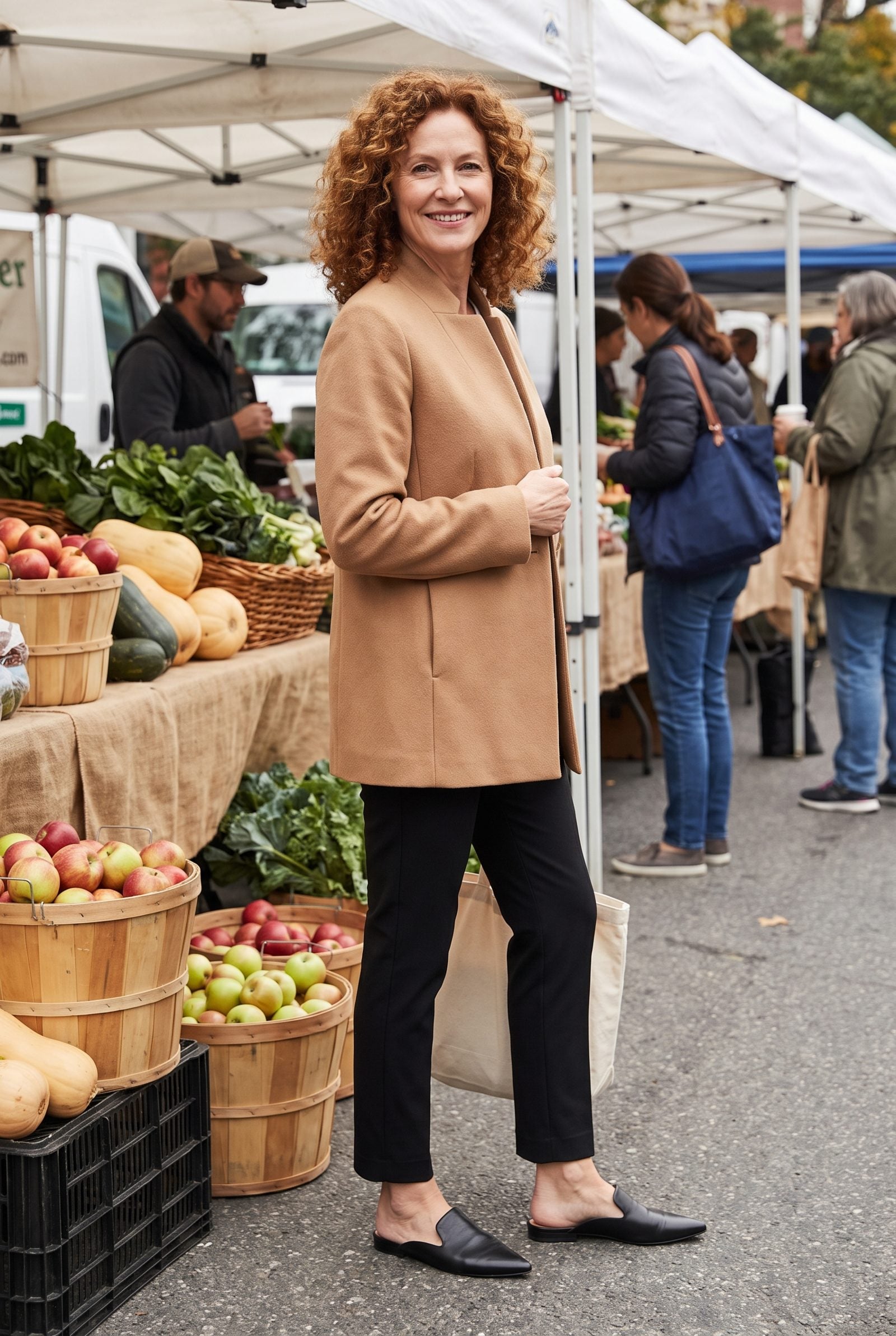 Collarless Jacket Over Ankle-Length Cigarette Trousers