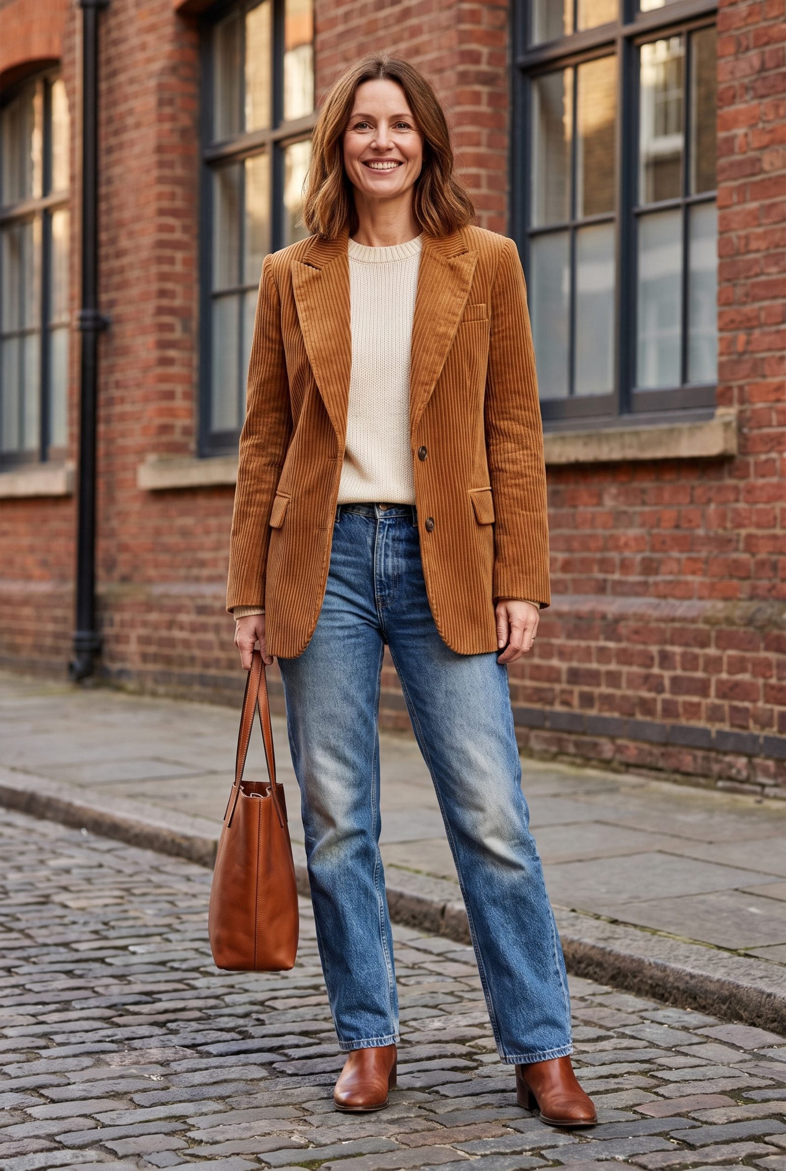 Corduroy Blazer With Stonewashed Straight Jeans