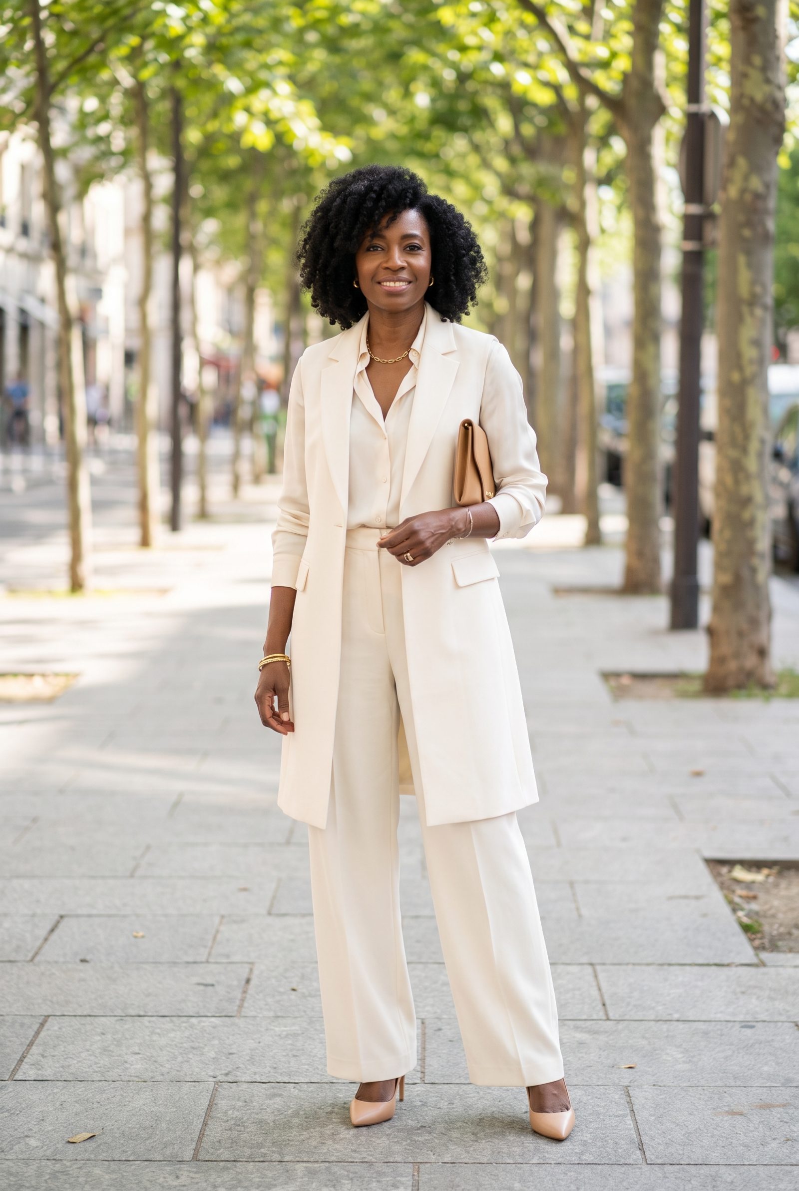 Cream Longline Vest Over Tonal Fluid Separates