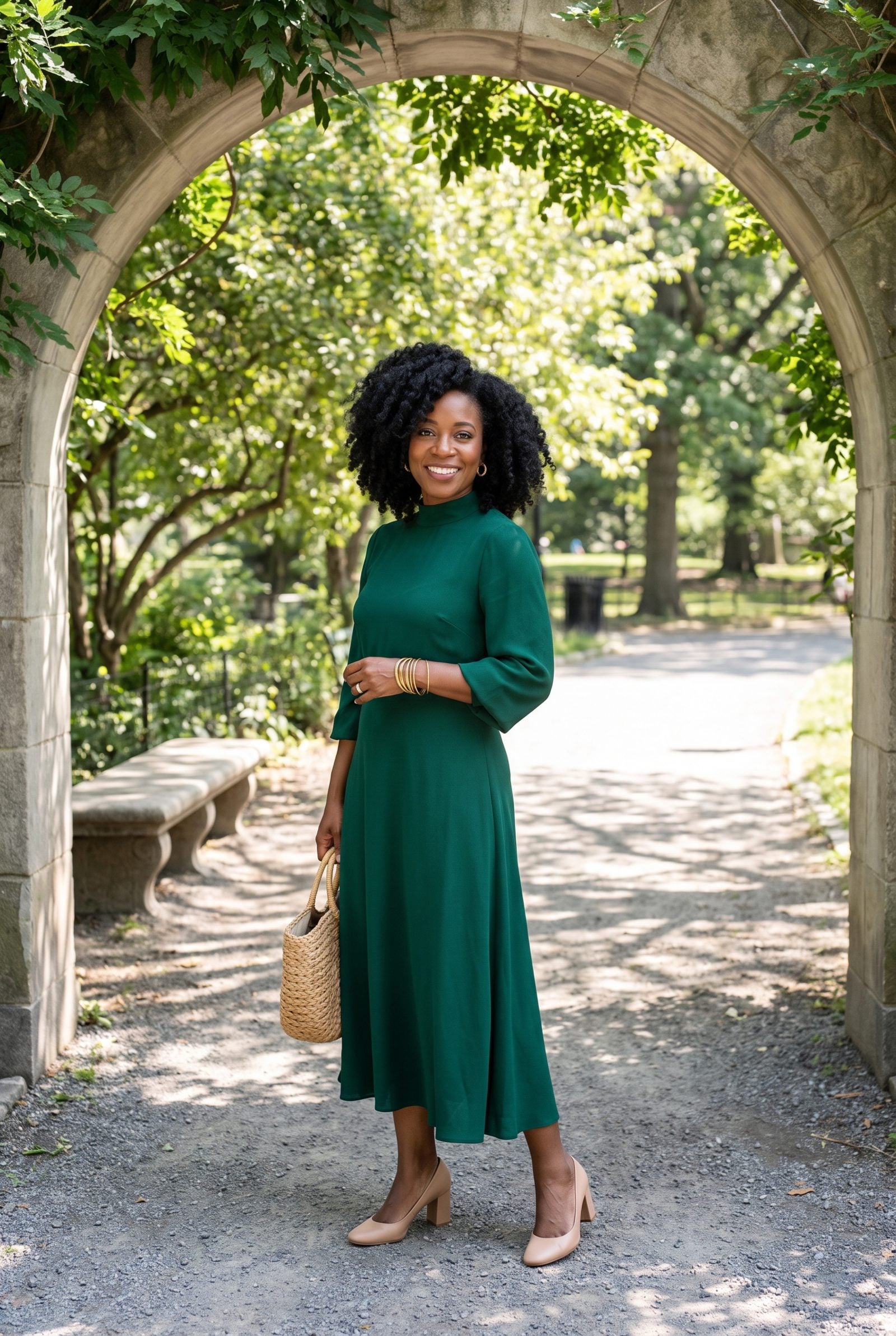 Crepe Midi Dress With Bracelet-Length Sleeves
