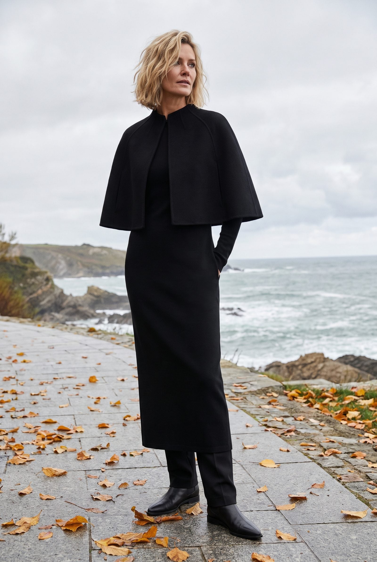 Cropped Cape Over a Narrow Monochrome Column