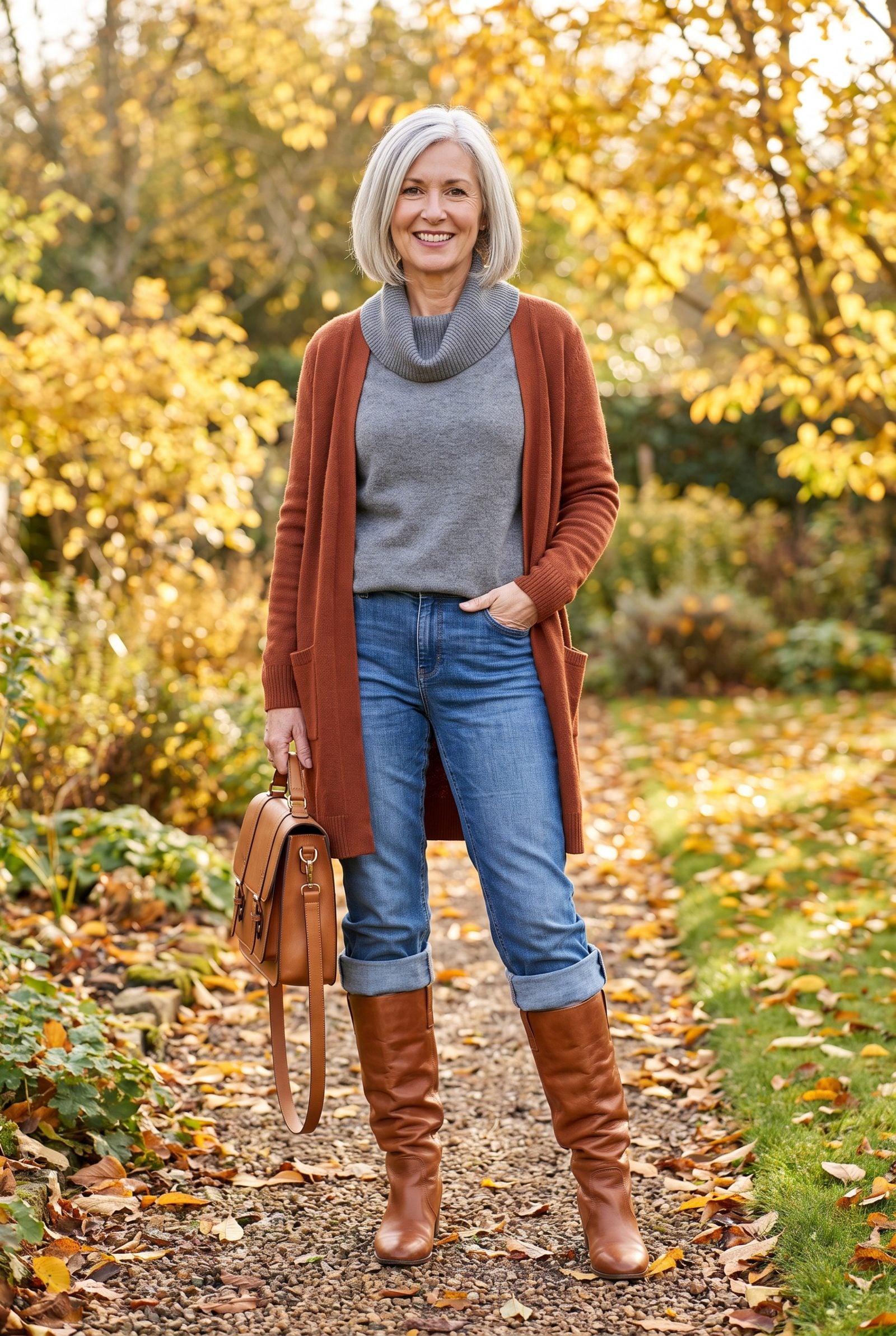 Cuffed Straight-Leg Jeans Forced Over Wide Boot Shafts