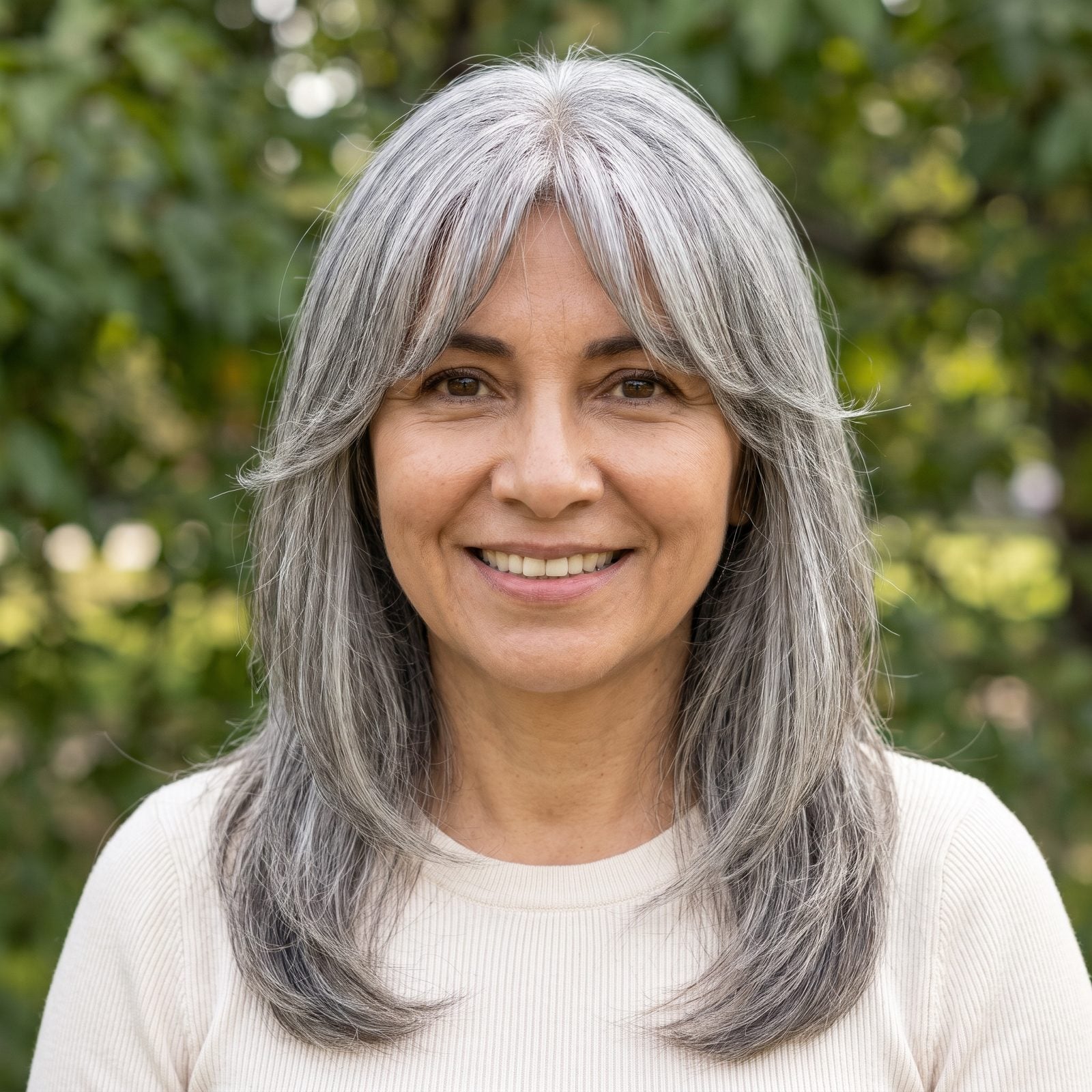 Curtain Bangs With Long Silver Layers
