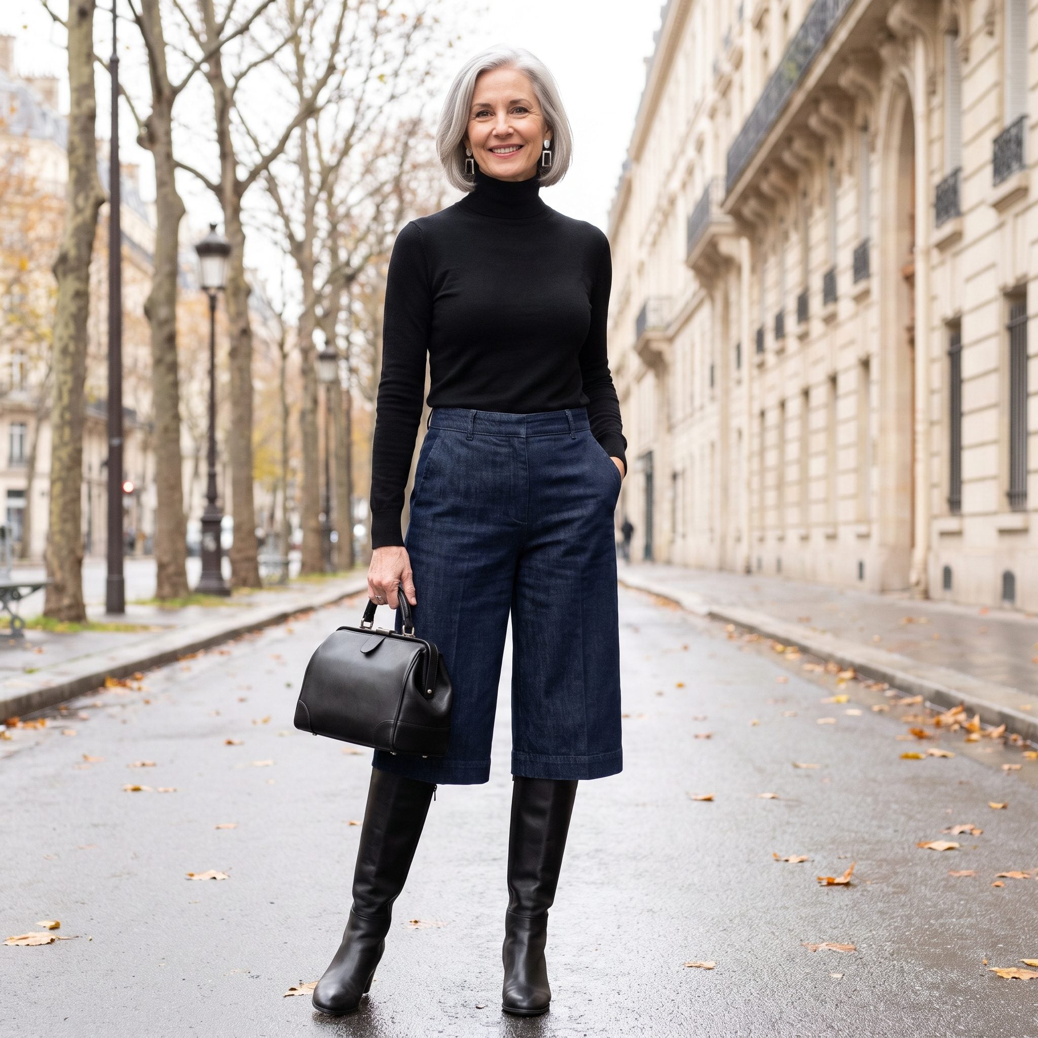 Dark Denim Culottes + a Black Turtleneck