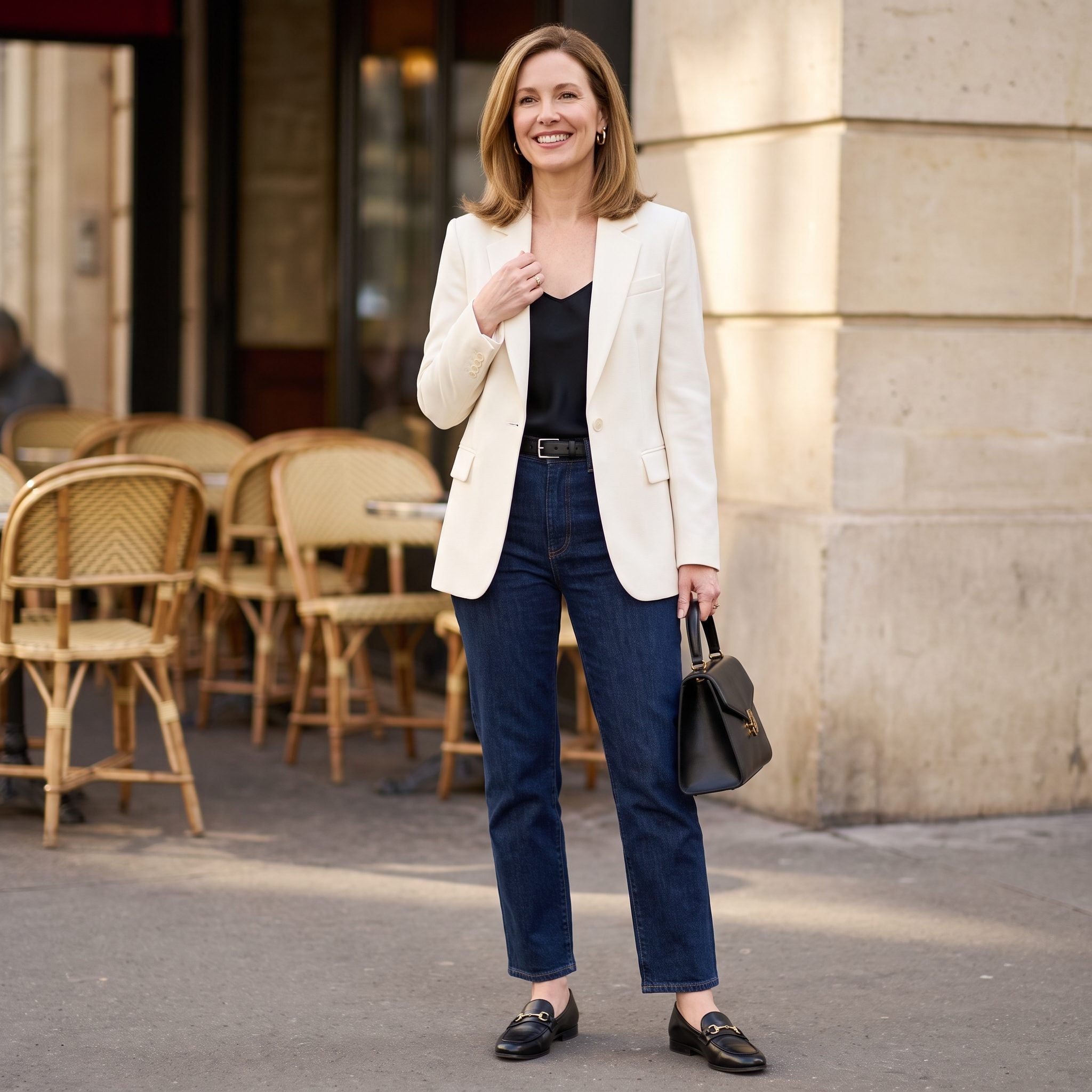 Dark Straight Jeans + an Ivory Blazer
