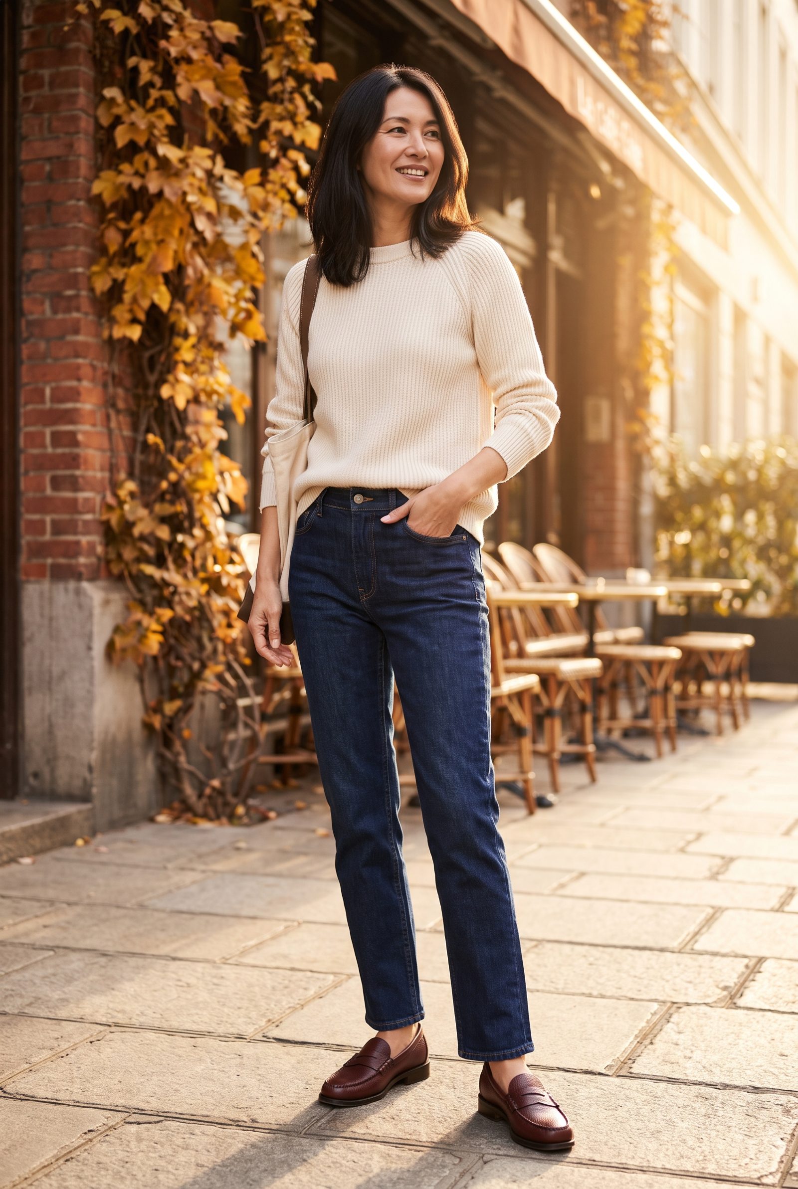 Dark Straight-Leg Jeans With Oxblood Penny Loafers
