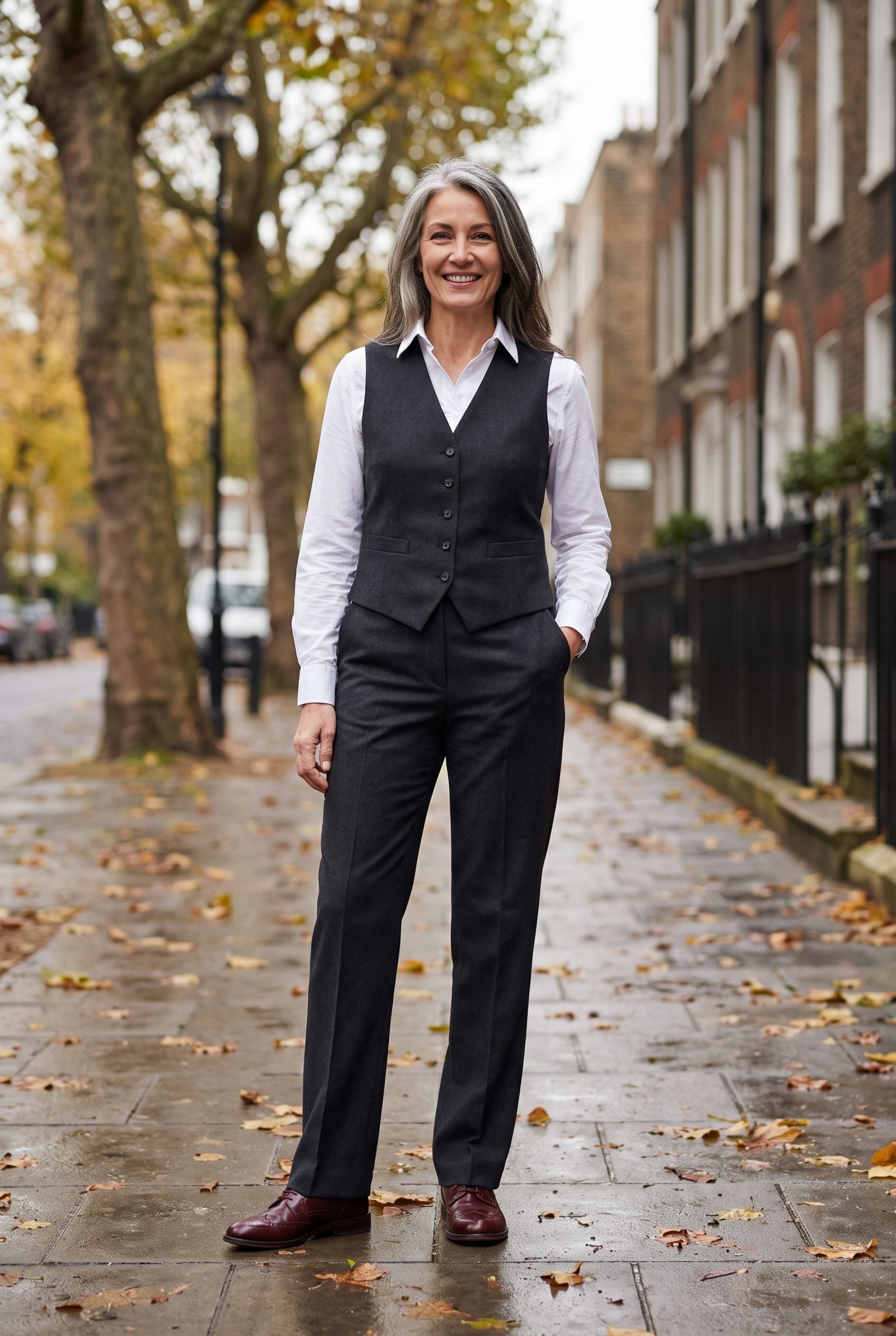 Dark Waistcoat and Matching Pants with Flat Brogues