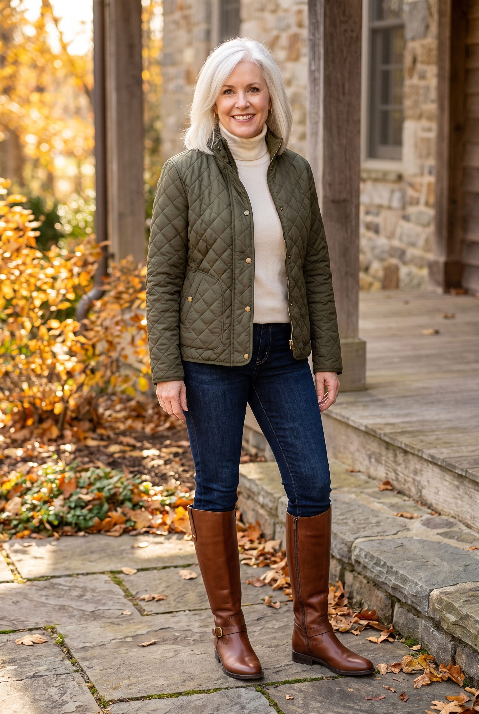 Dark-Wash Skinny Jeans With Knee-High Equestrian Boots