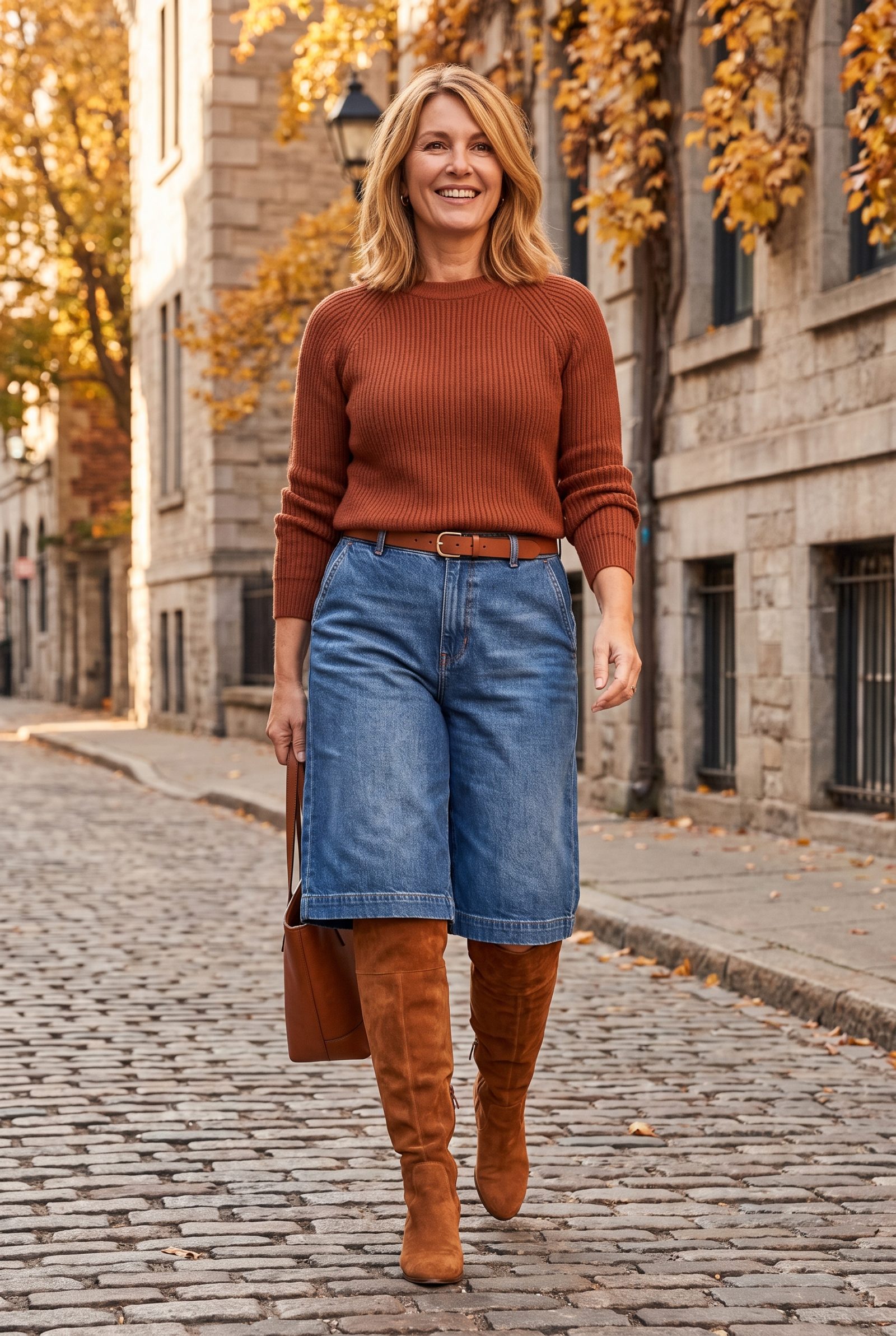 Denim Culottes With Tall Suede Boots