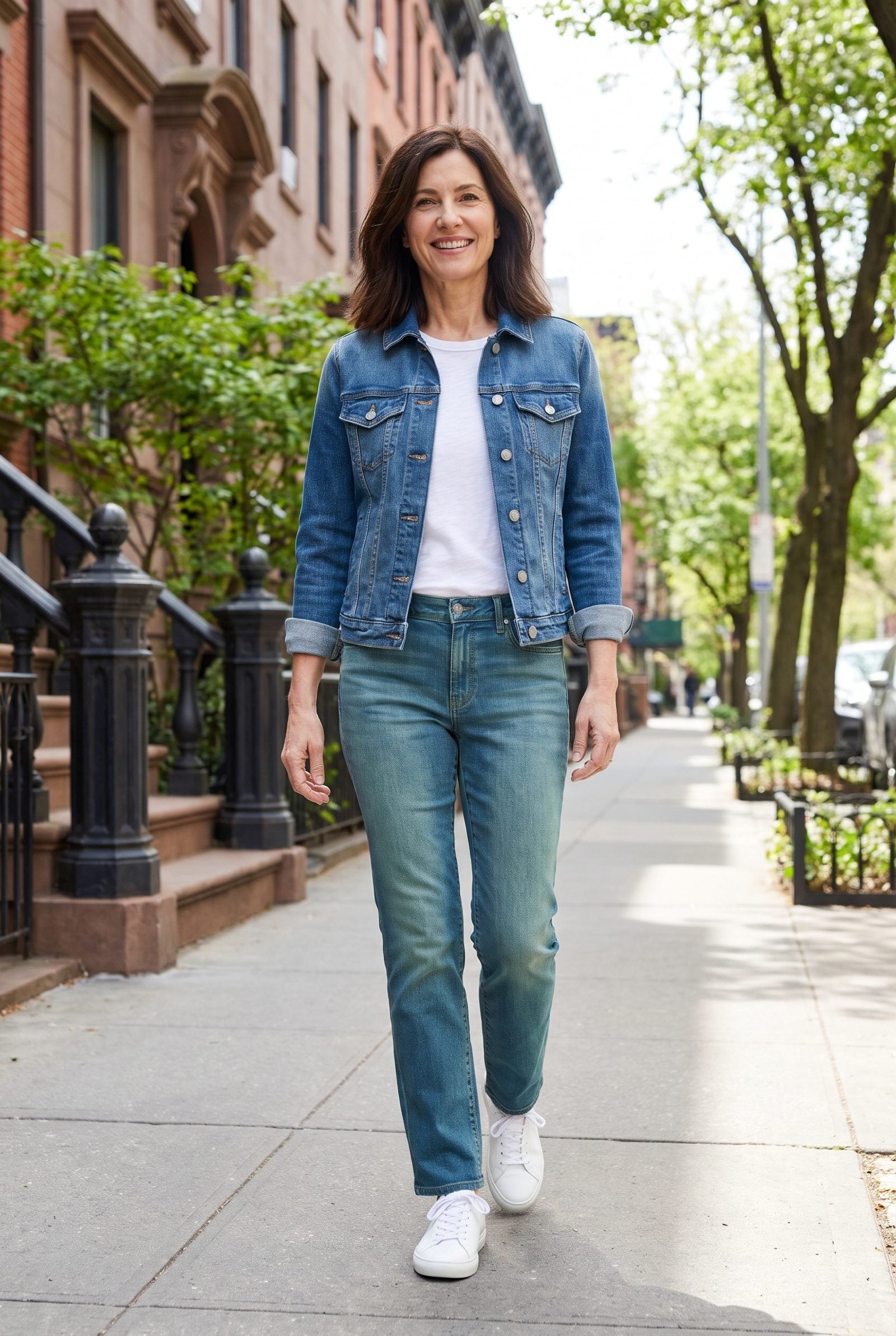 Denim Jacket Thrown Over Jeans in a Slightly Different Wash