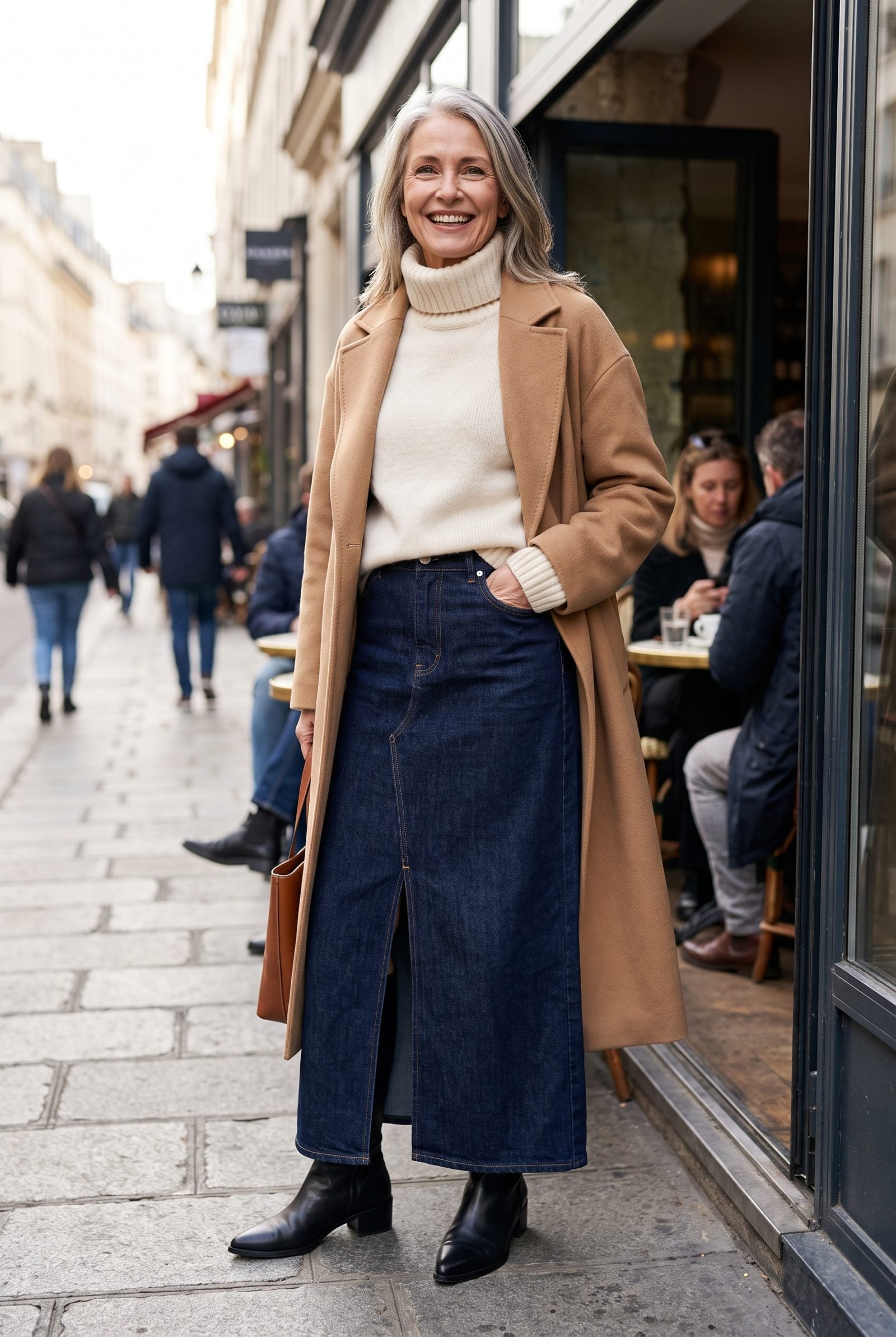 Denim Maxi Skirt With Sleek Heeled Boots