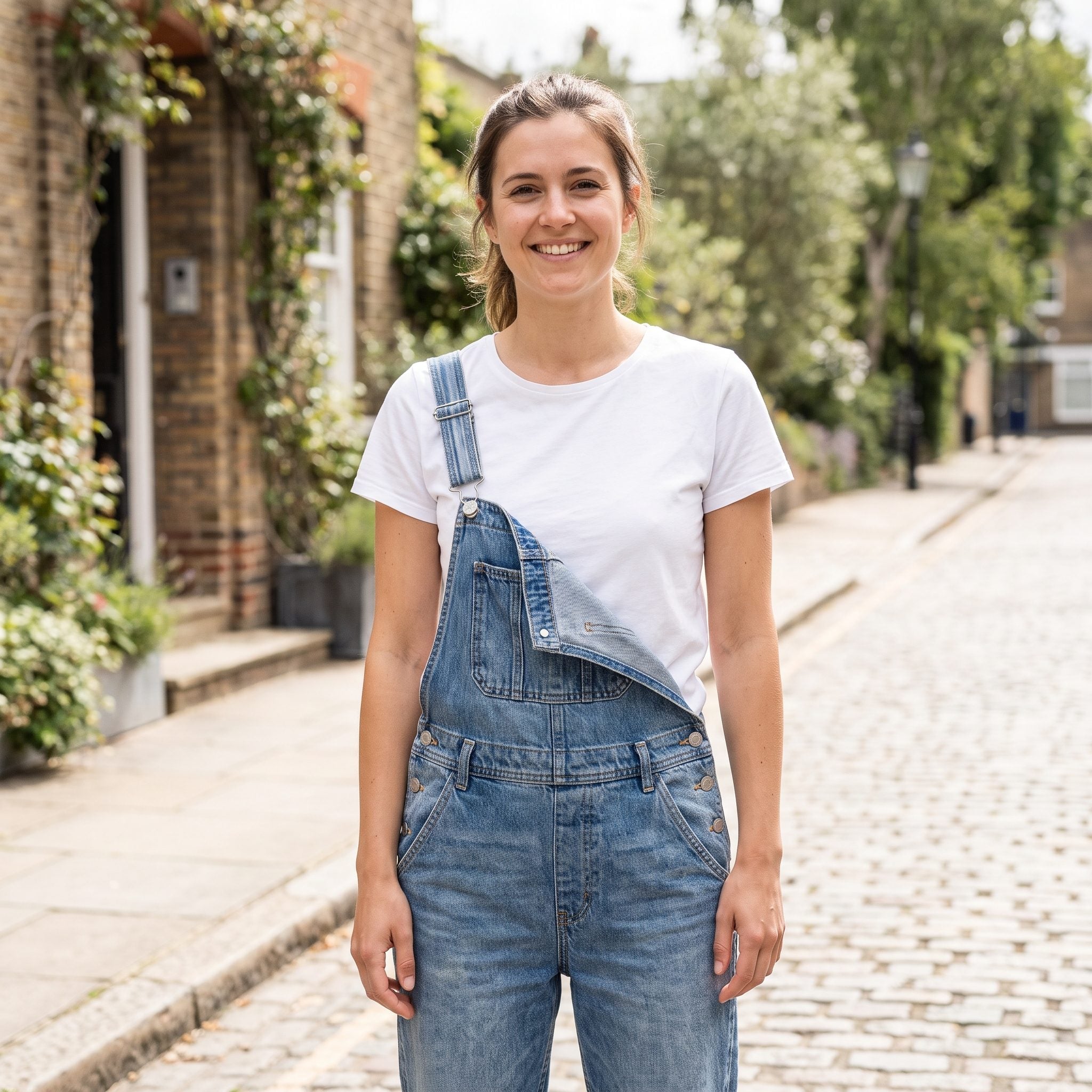 Denim Overalls With One Strap Hanging Loose