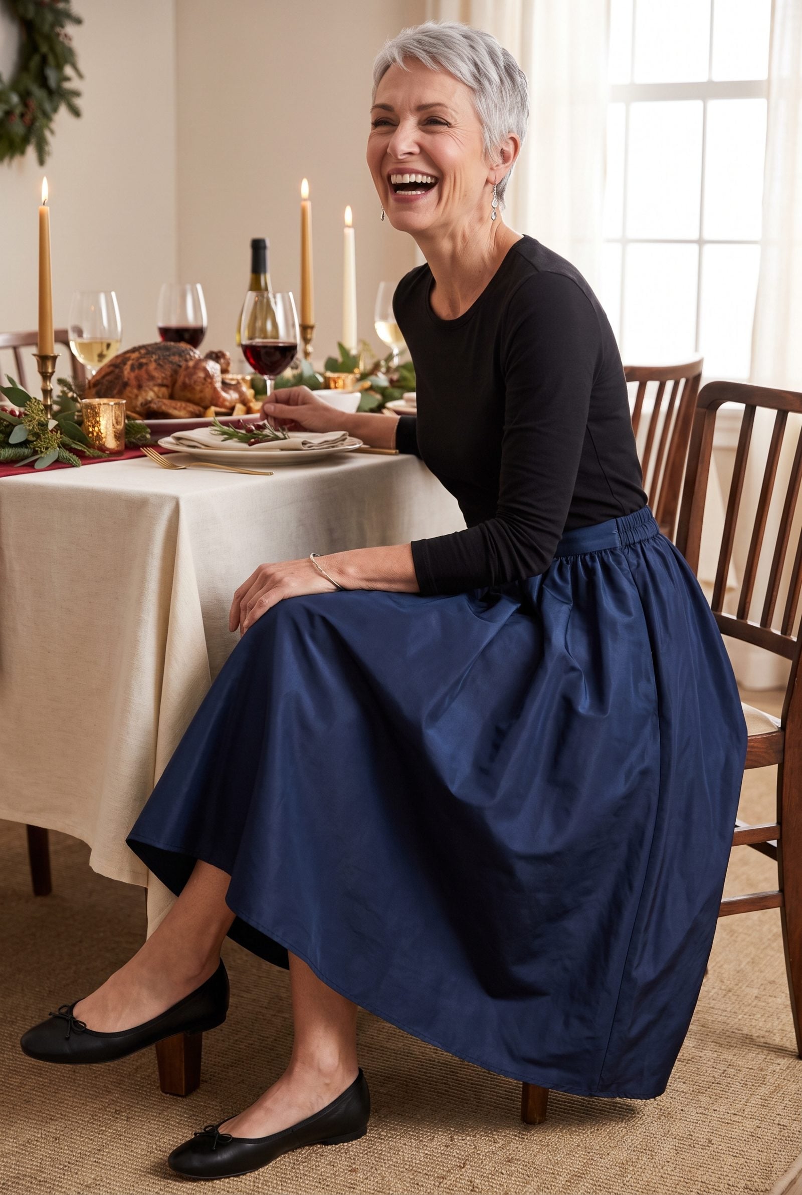 Elastic-Back Taffeta Skirt With a Fitted Tee