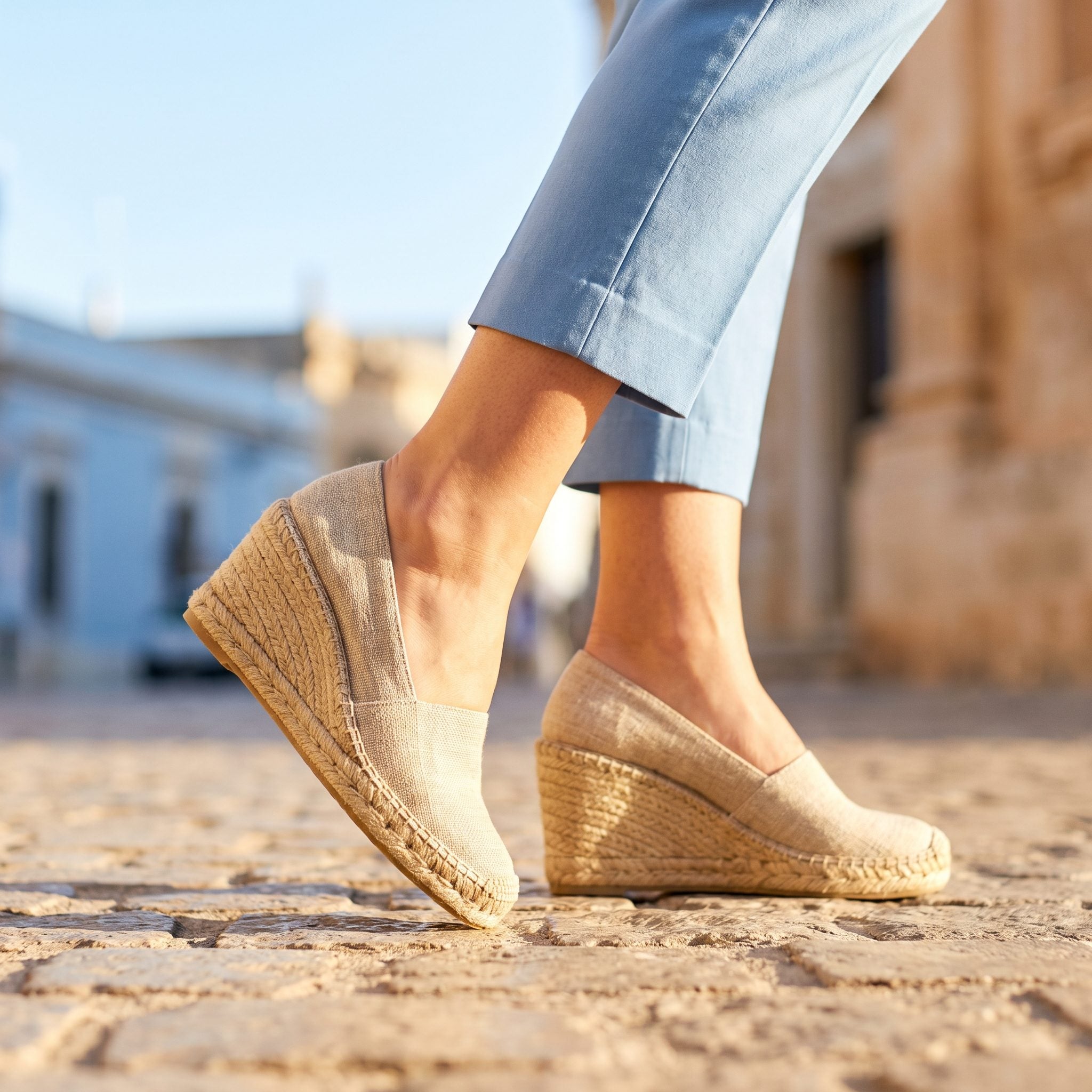 1950s espadrille wedge sandals with braided rope soles