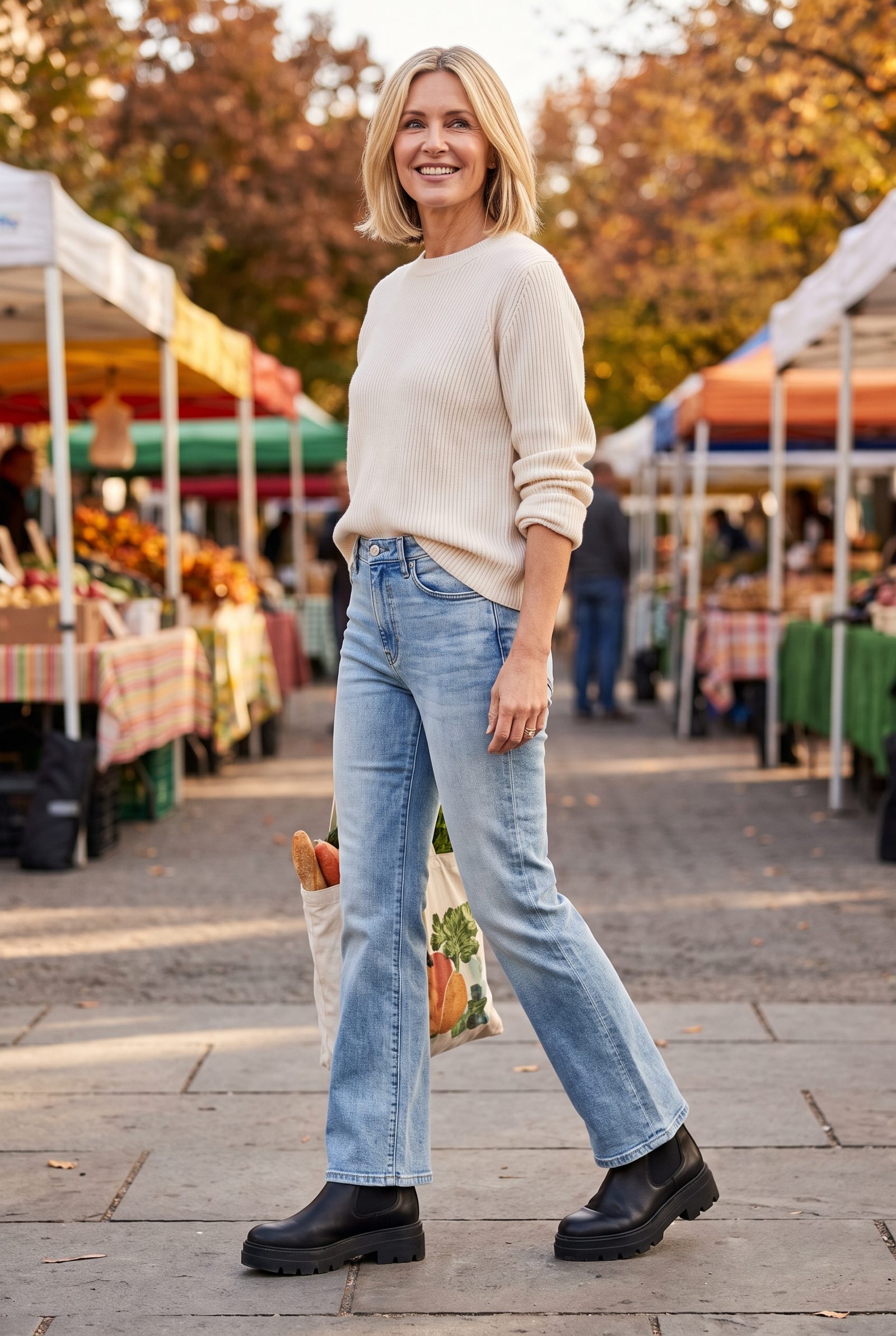 Faded Flare Jeans With Platform Chelsea Boots