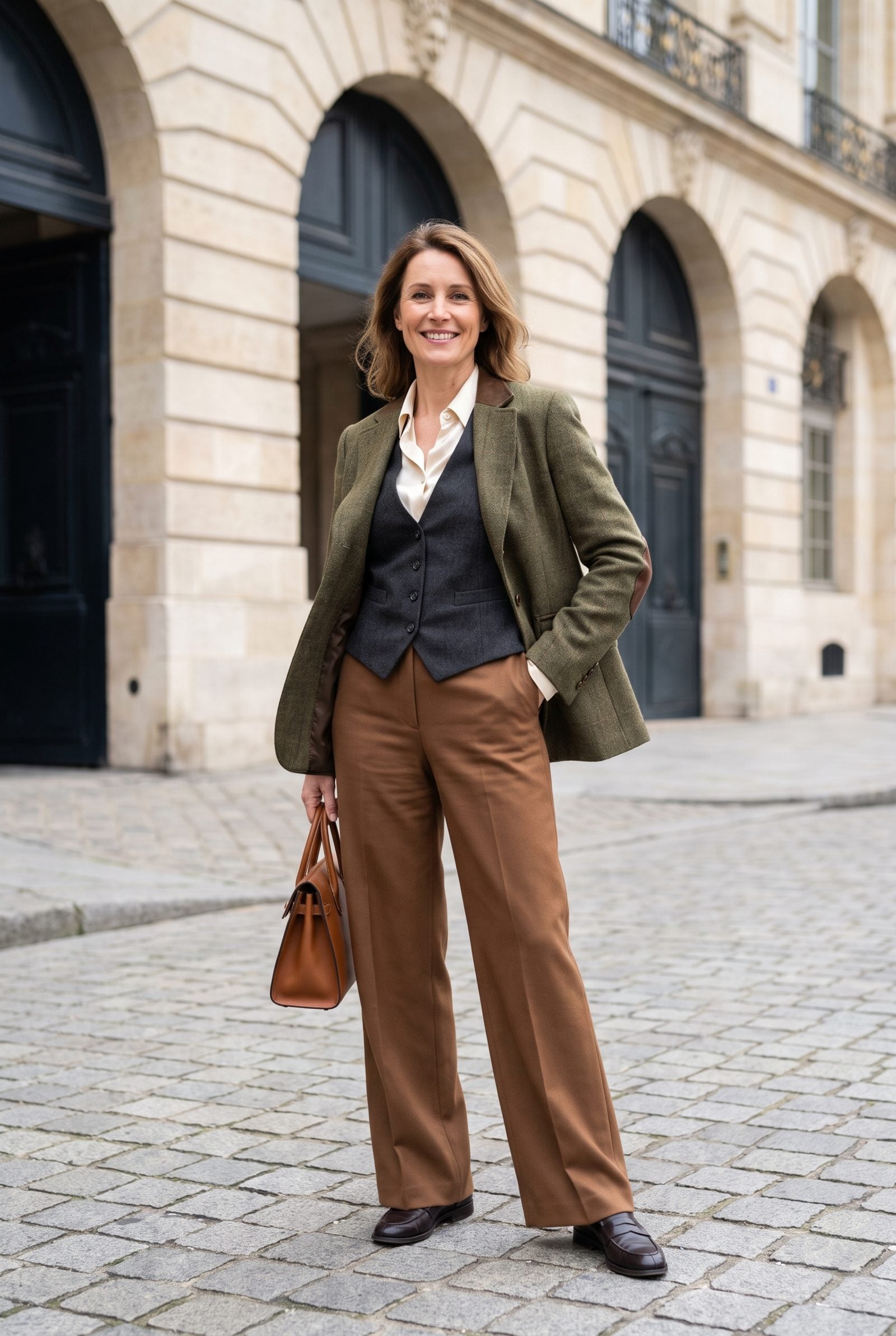 Fasten a Waistcoat Over a Blouse, Then Add the Jacket