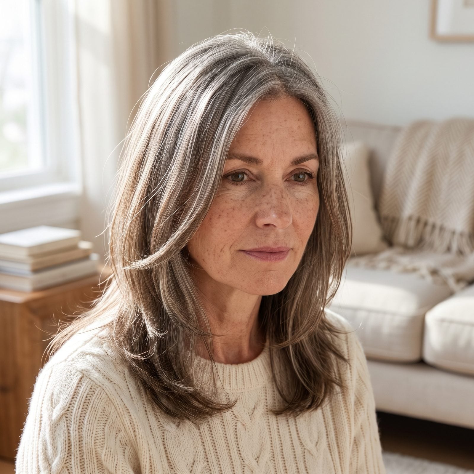 Feathered Face-Framing Layers That Fall Flat by Lunch