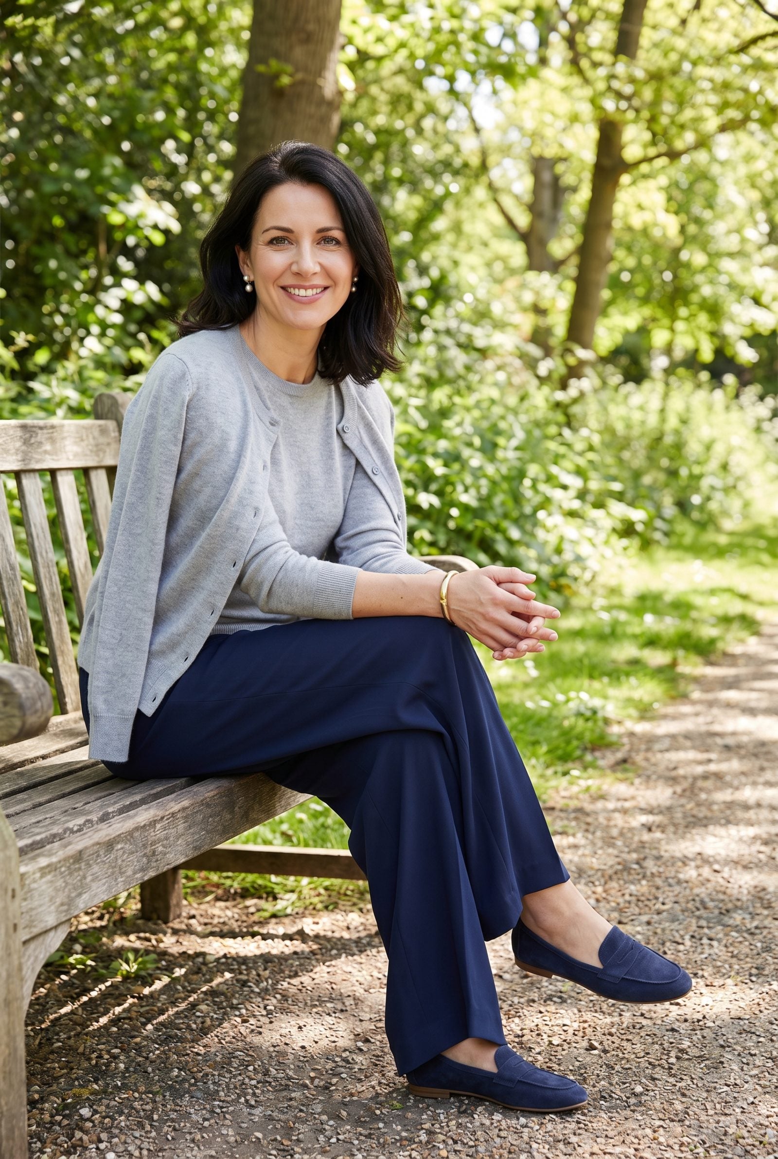 Fine-Gauge Twinset With Draped Crepe Pants