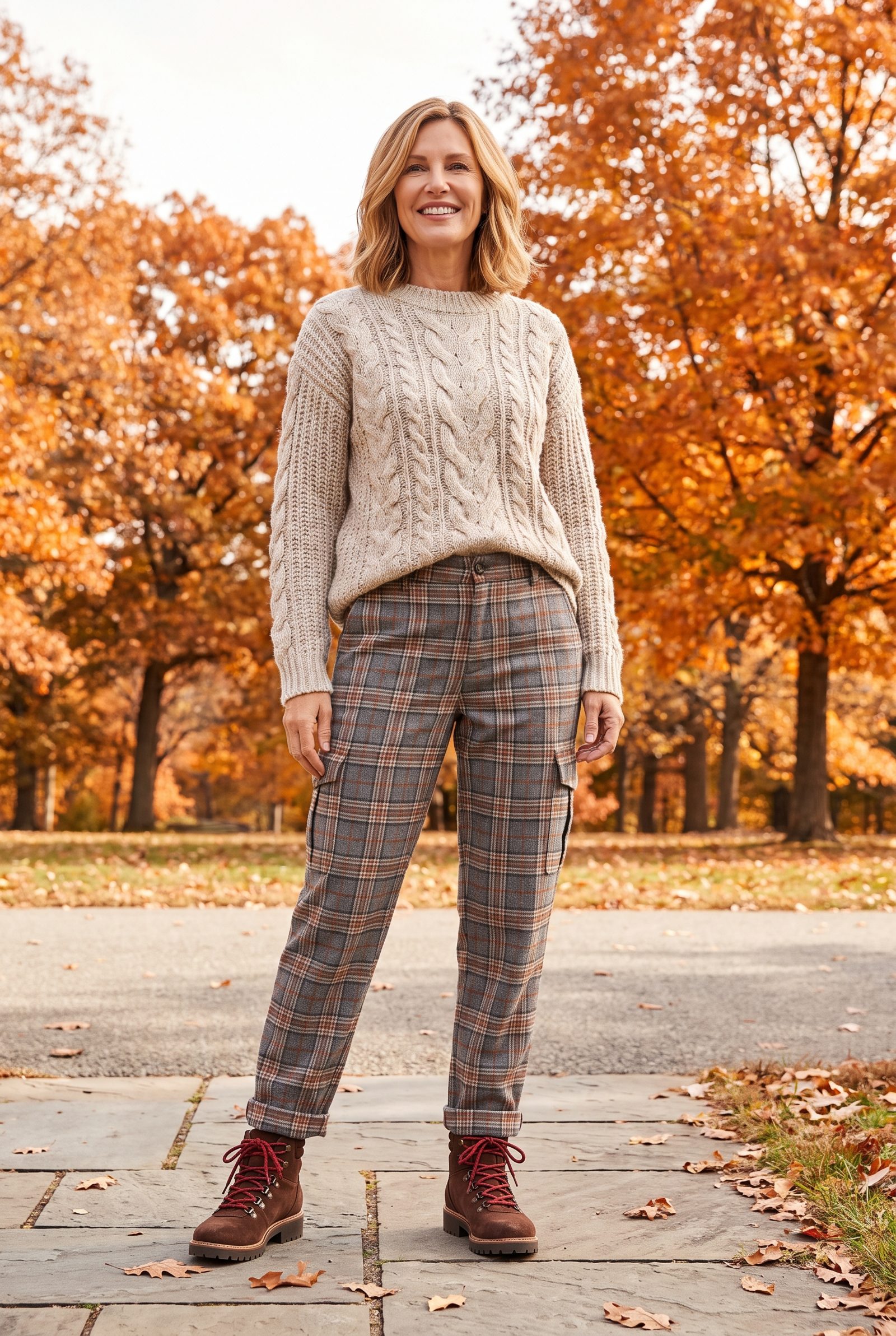 Flannel Cargo Trousers with Suede Hiking Boots