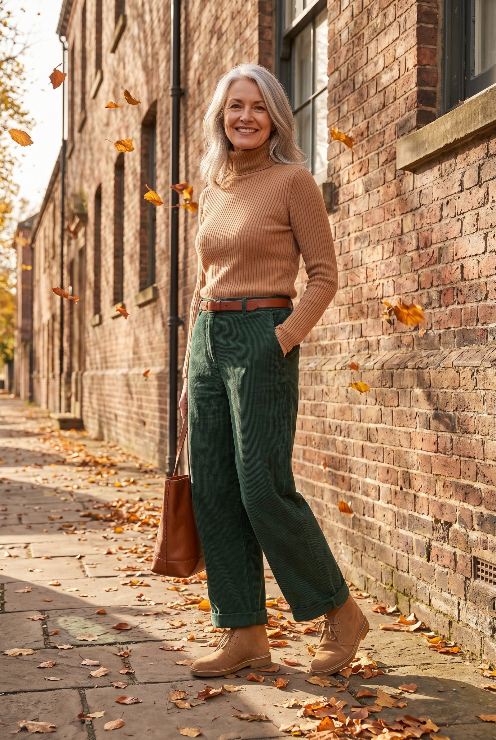 Forest-Green Cords with Tan Desert Boots