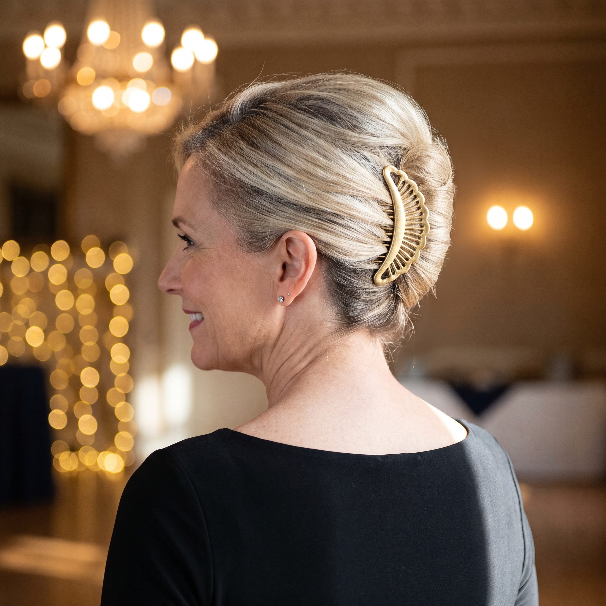 French Twist With a Brushed-Gold Fan Comb
