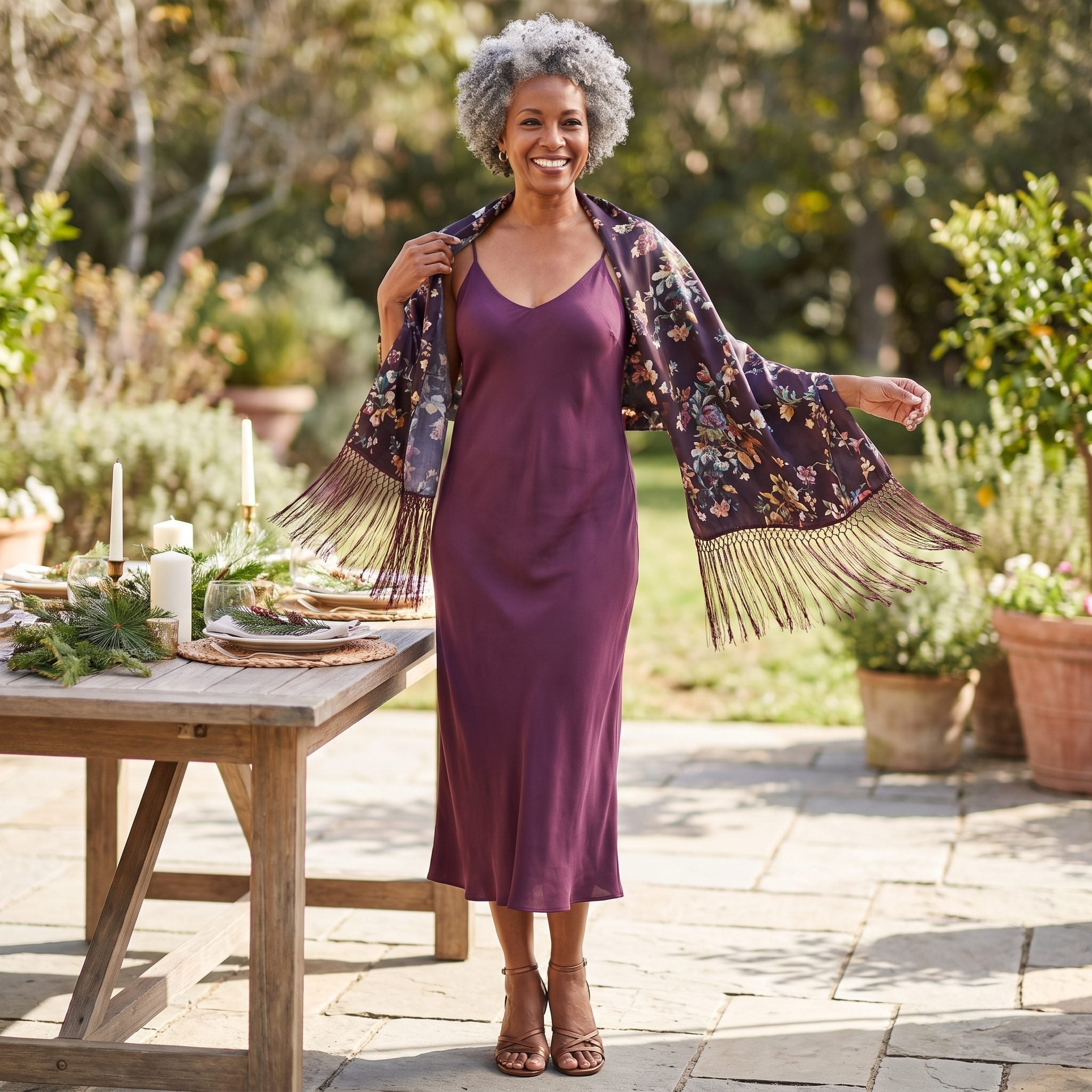 The Fringed Silk Shawl Across the Shoulders