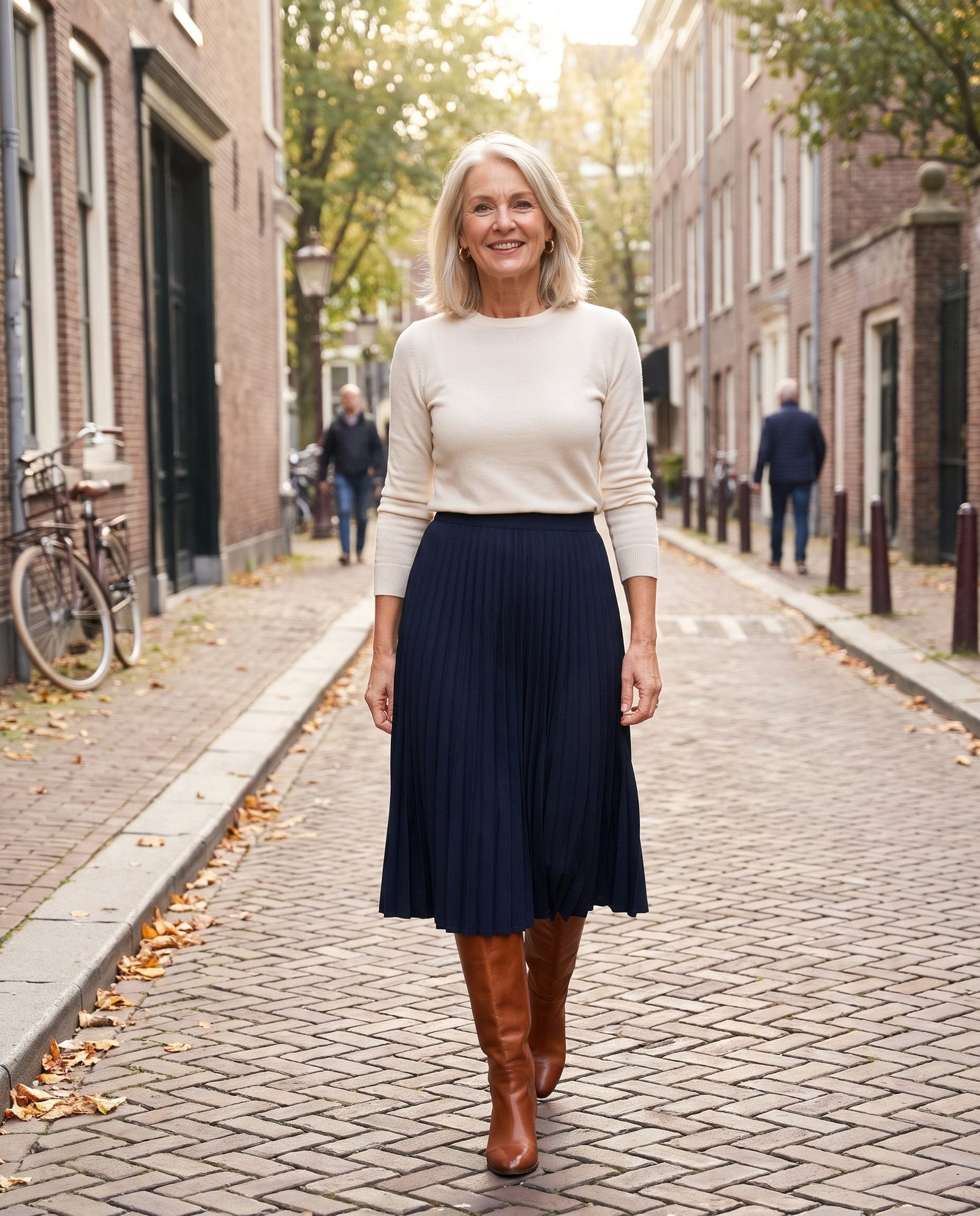 Woman in a midi skirt with tall boots