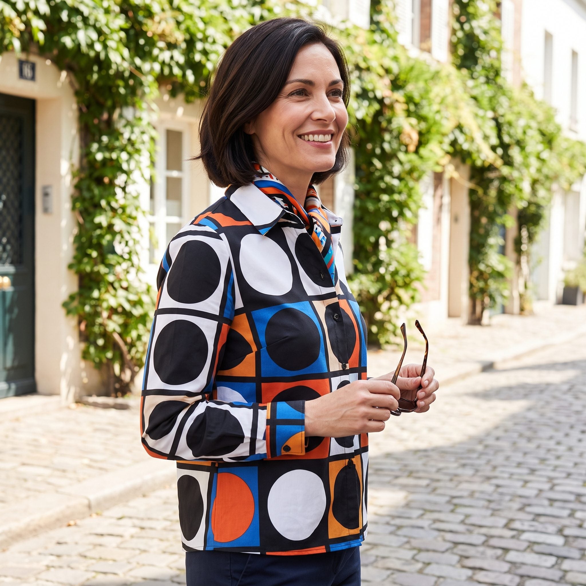 A Geometric-Print Blouse in Full Mod Mode
