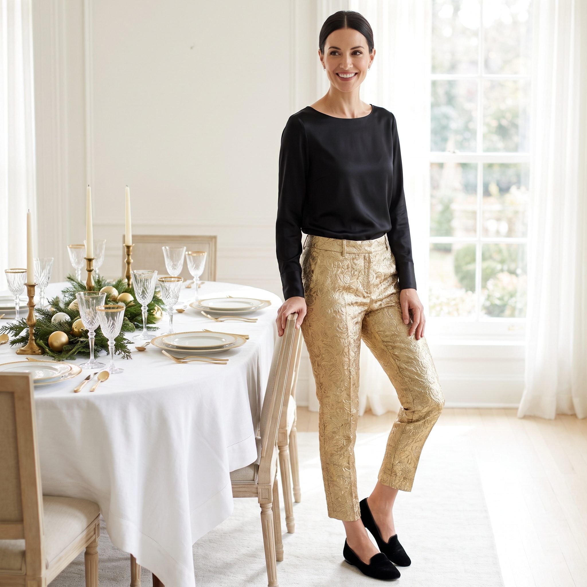 Gold Brocade Cigarette Trousers