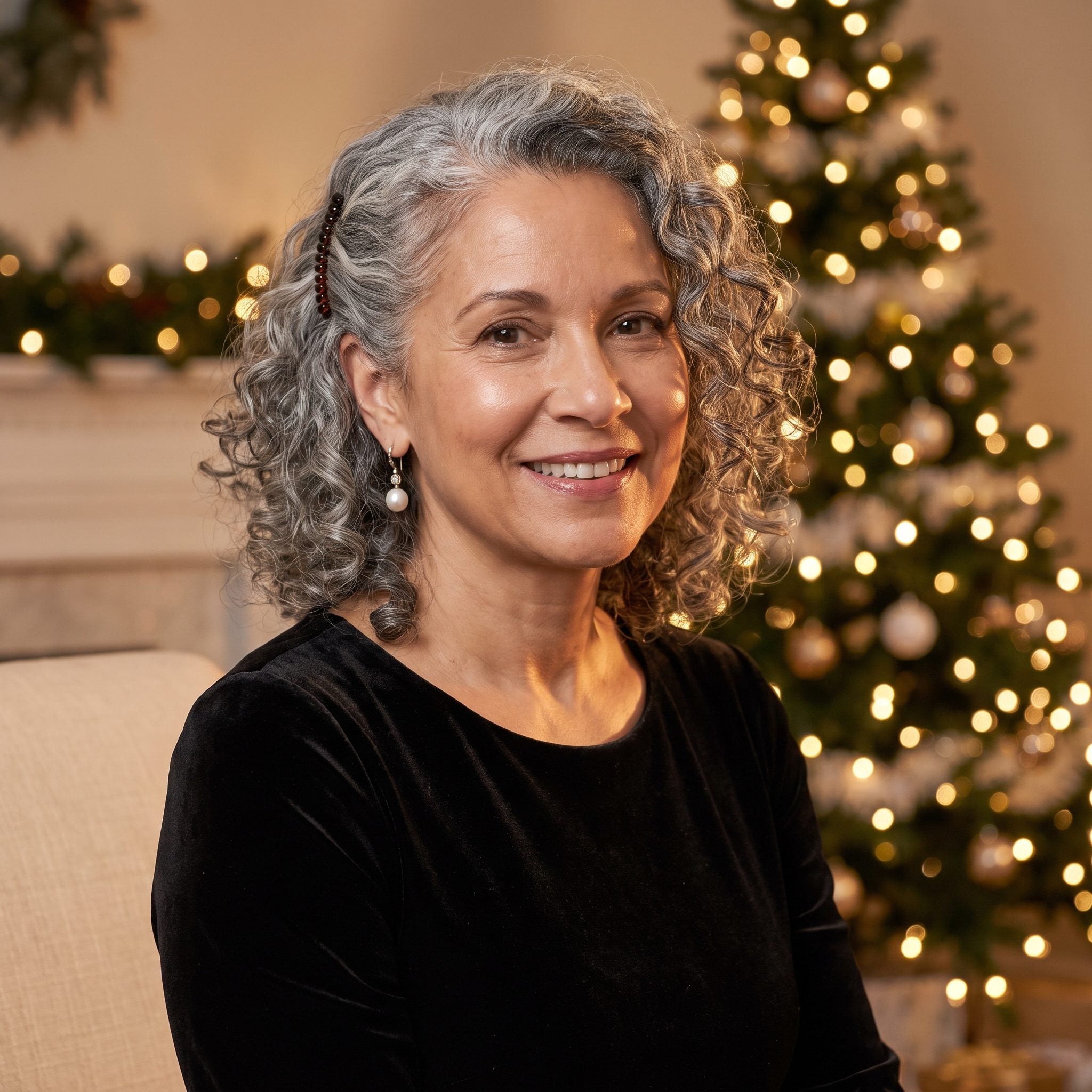 Gray Curly Lob with a Deep Side Sweep: Asymmetry That Frames the Cheek