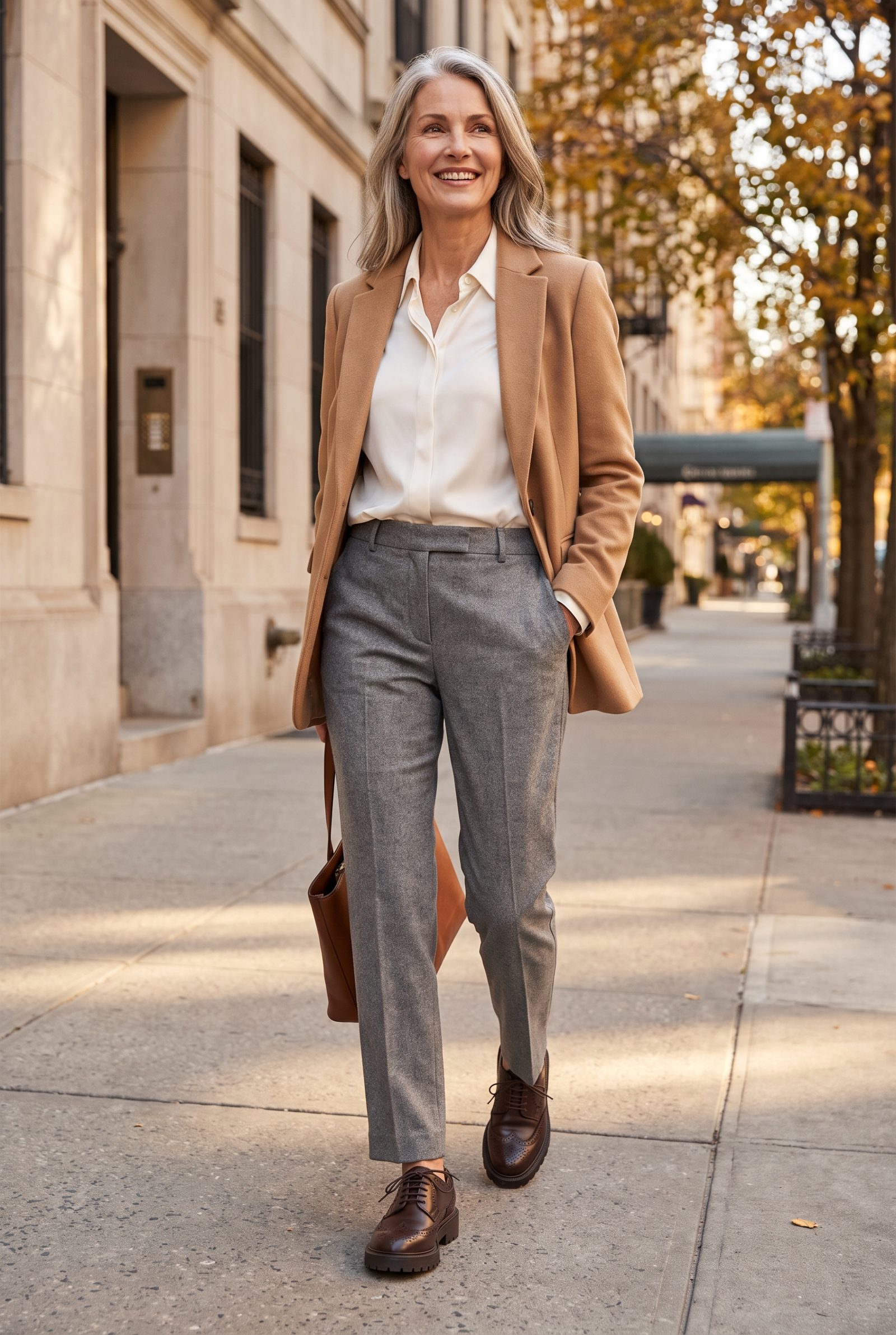 Grey Flannel Trousers With Chunky Brogues