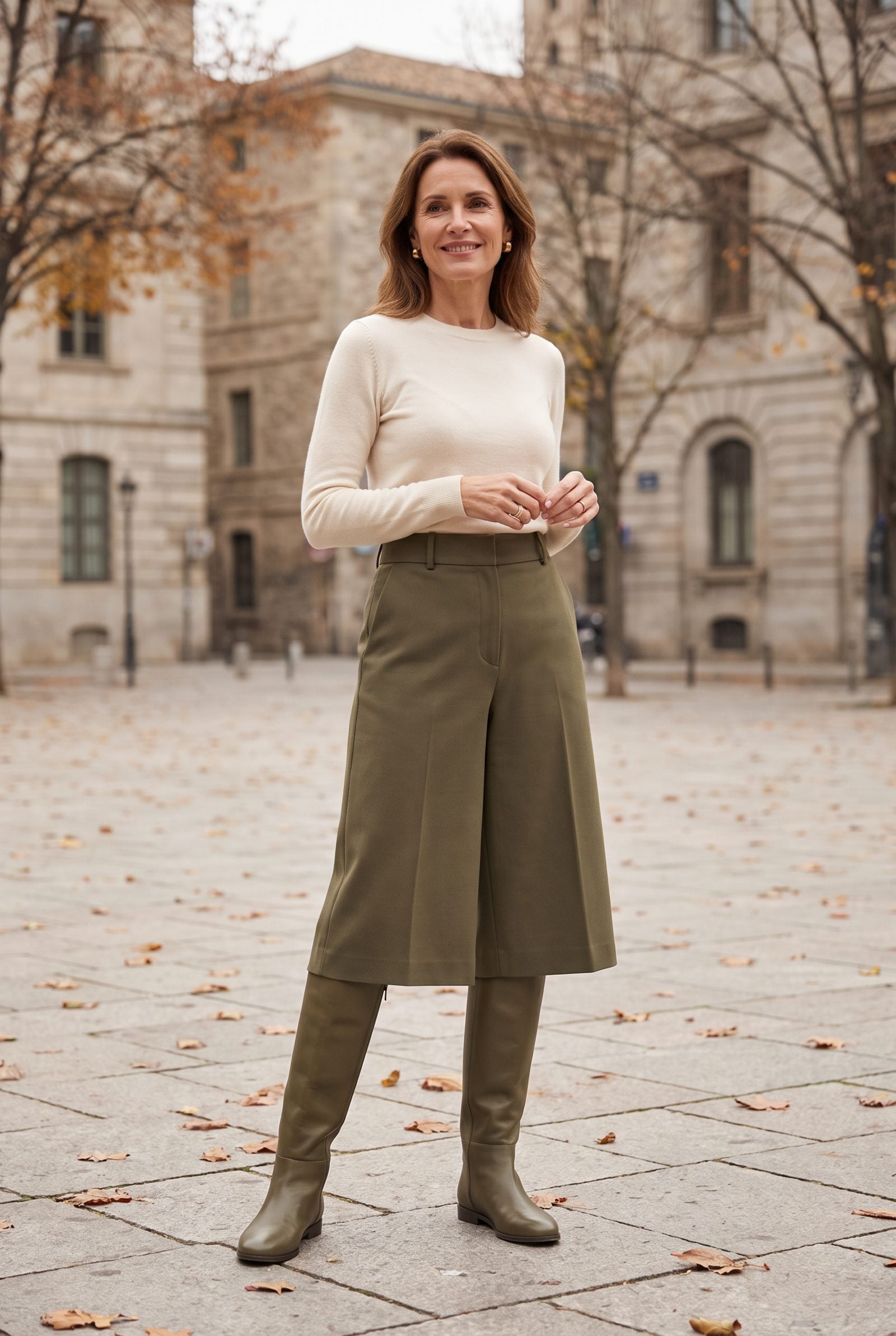 High-Waisted Culottes With Matching Knee-High Boots