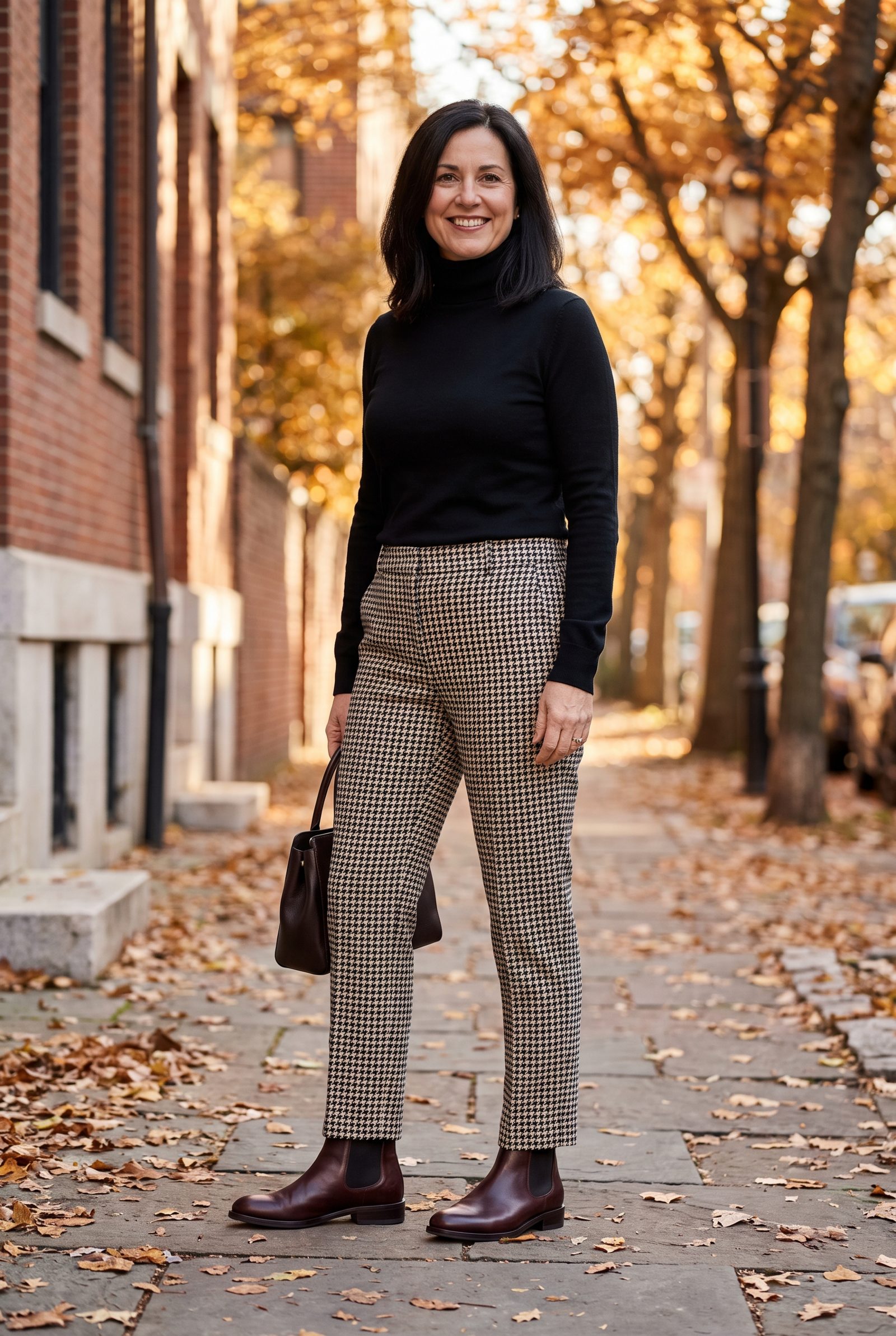 Houndstooth Trousers With Oxblood Chelsea Boots