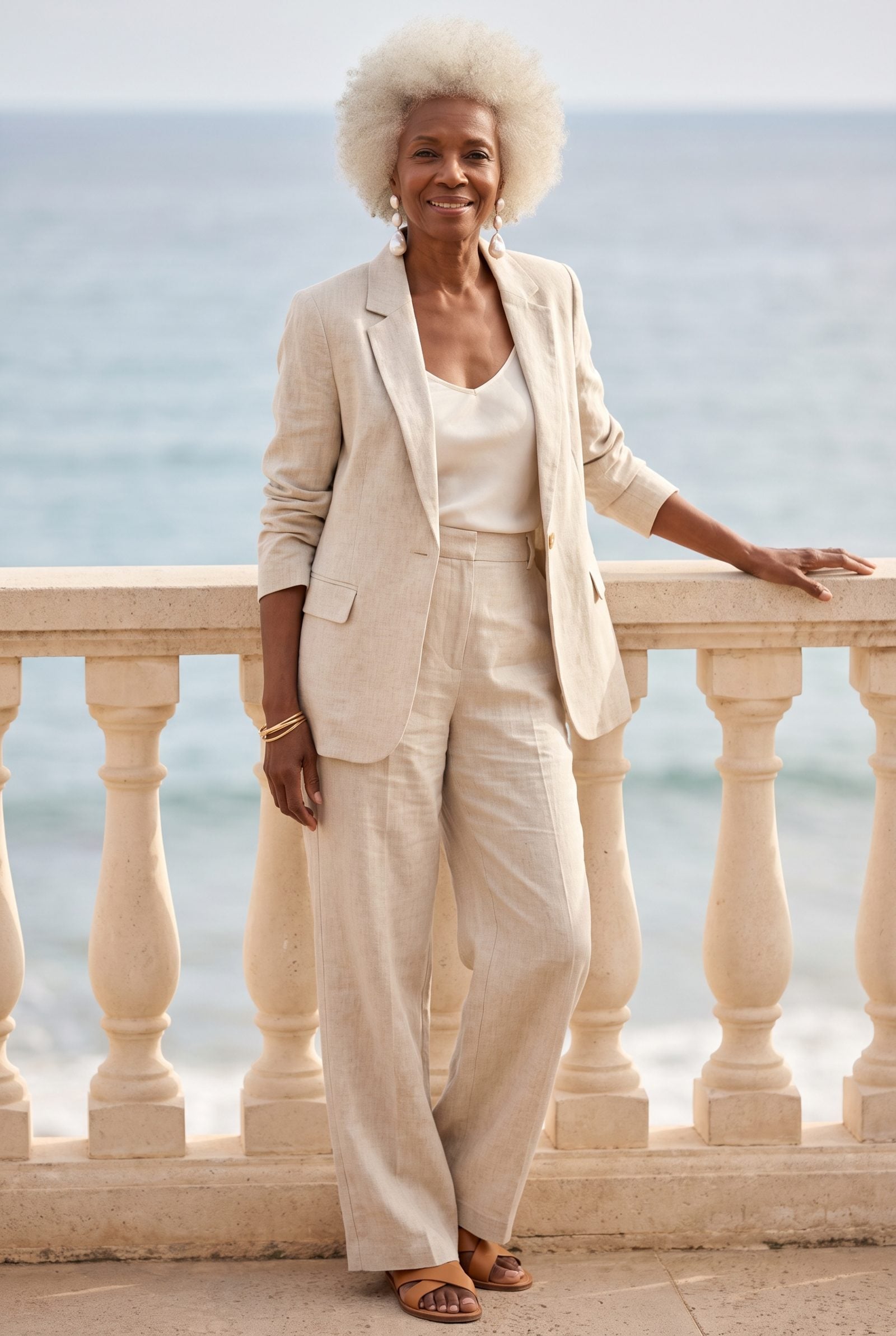 Irregular Baroque Pearl Drops With a Linen Suit