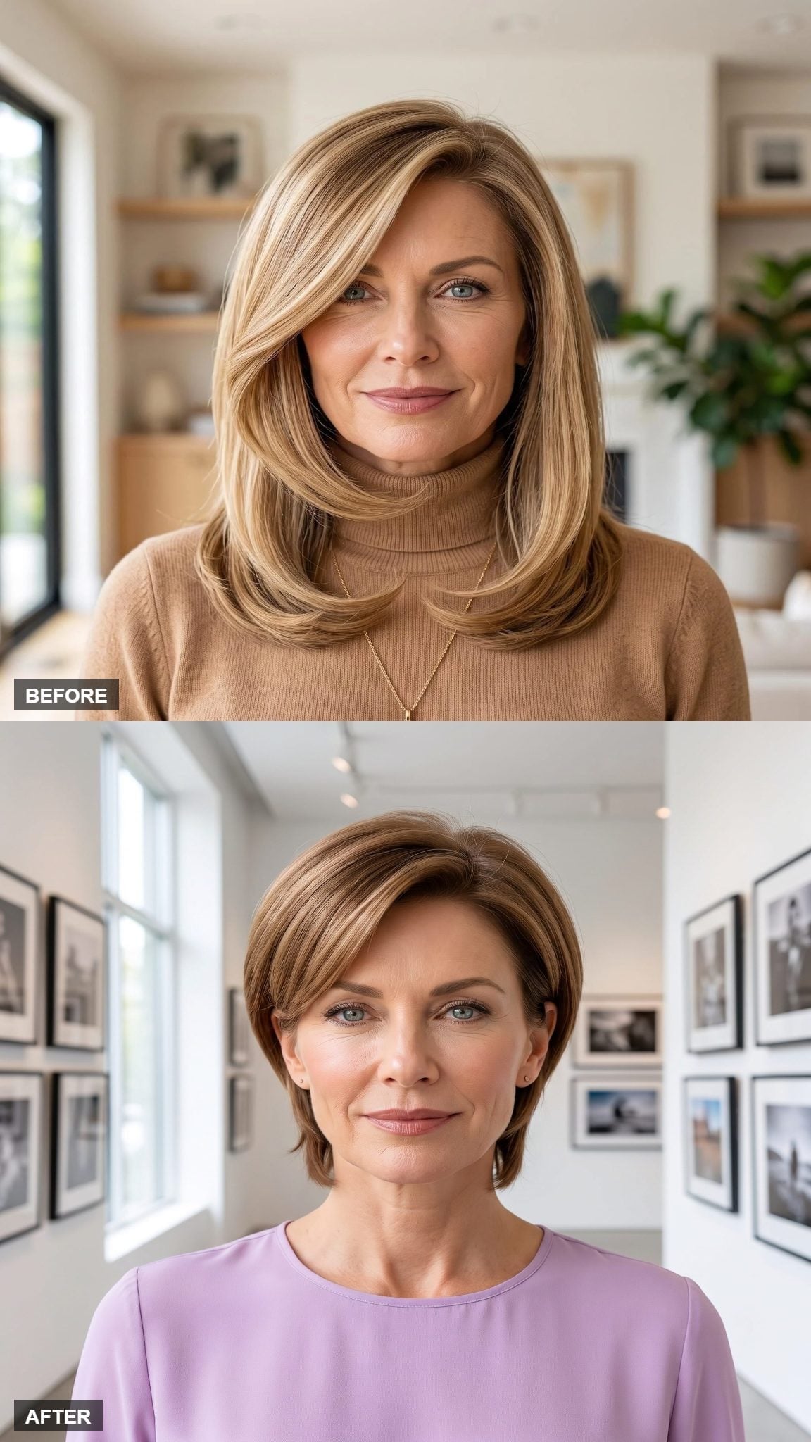 Short brunette side-swept hairstyle with lavender top