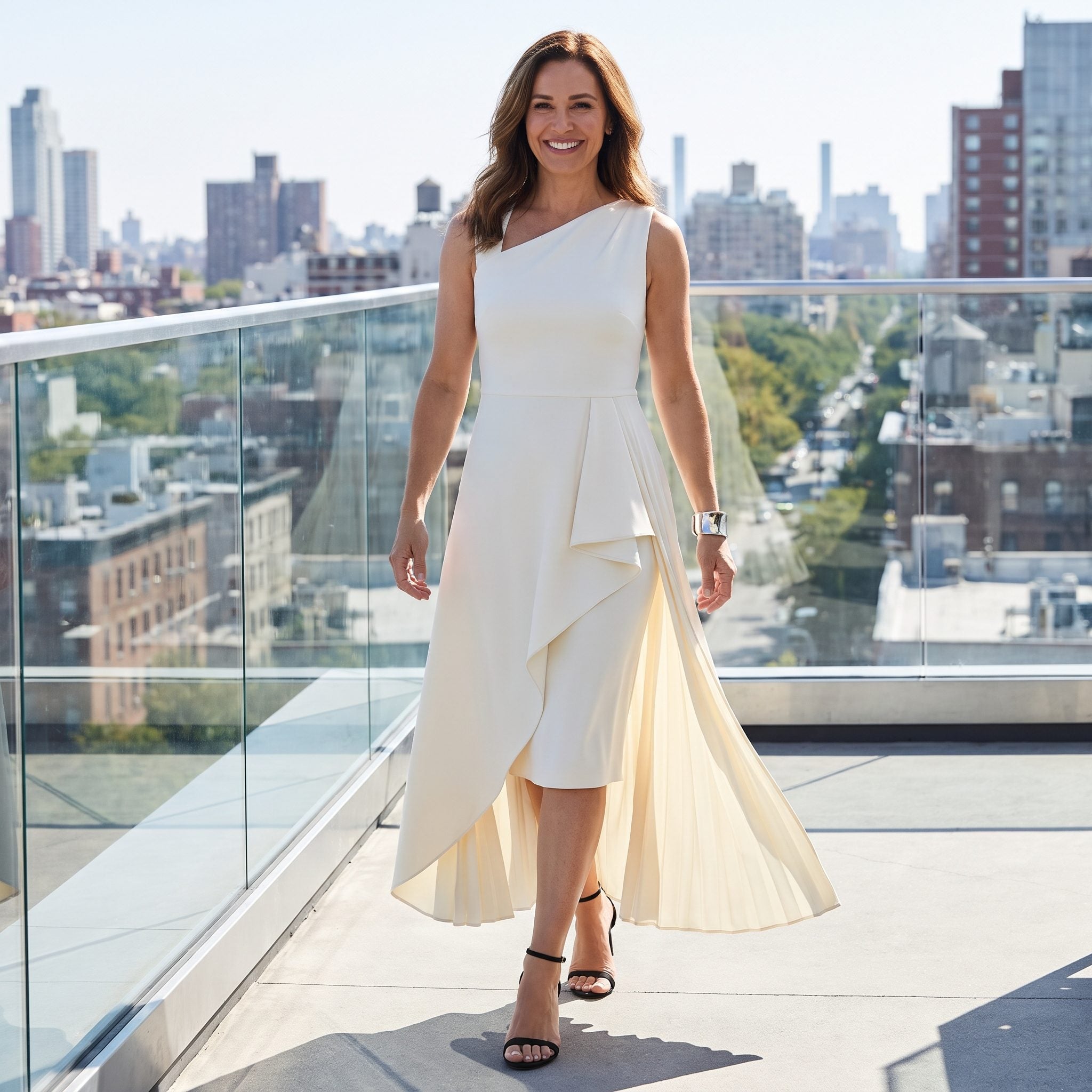 Ivory Crepe Dress with a Single Side Waterfall