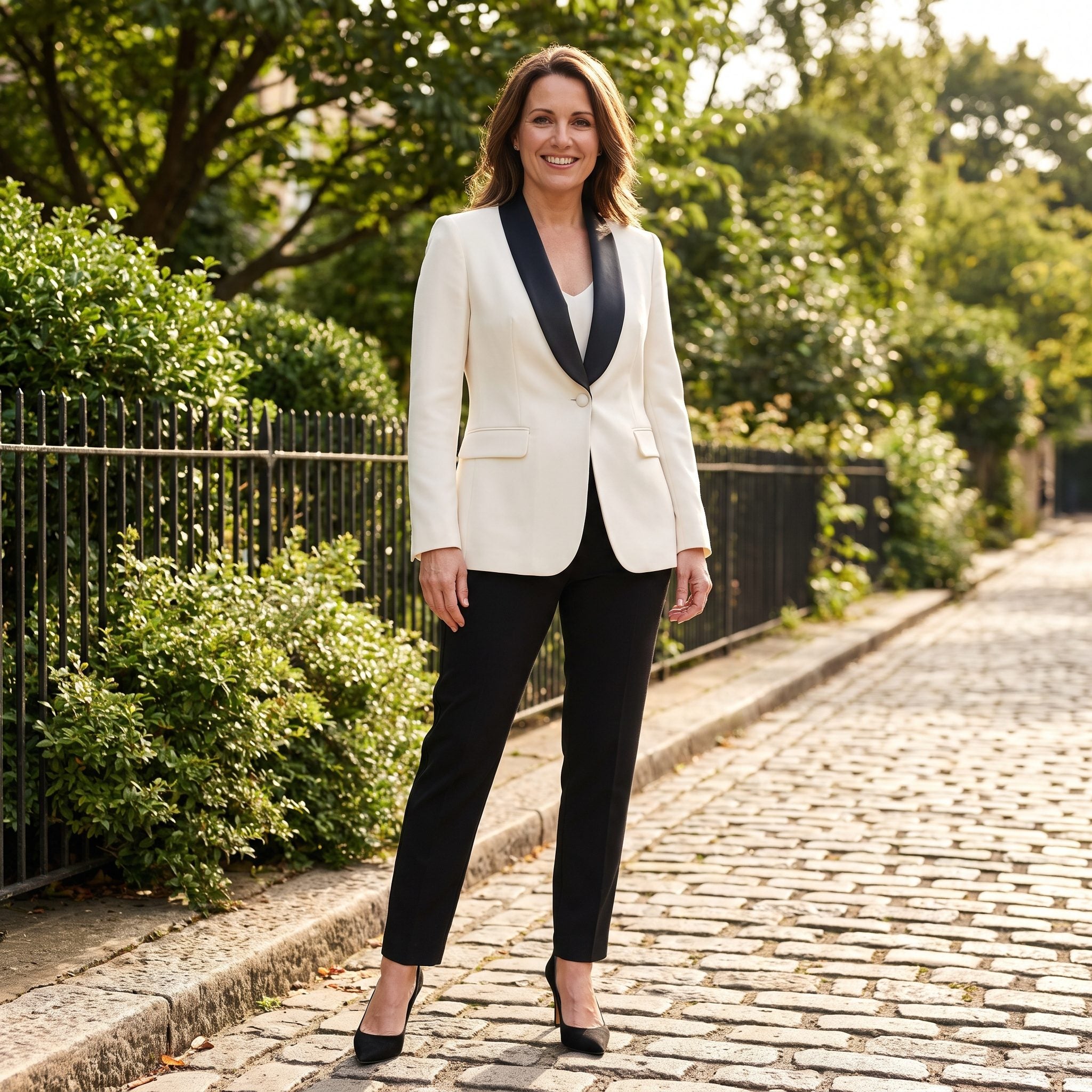Ivory Dinner Jacket With Black Cigarette Trousers