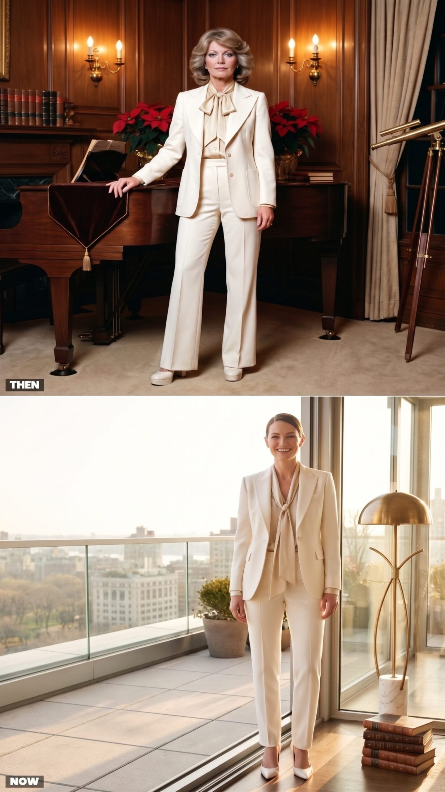The Ivory Pantsuit With a Dramatic Bow Blouse