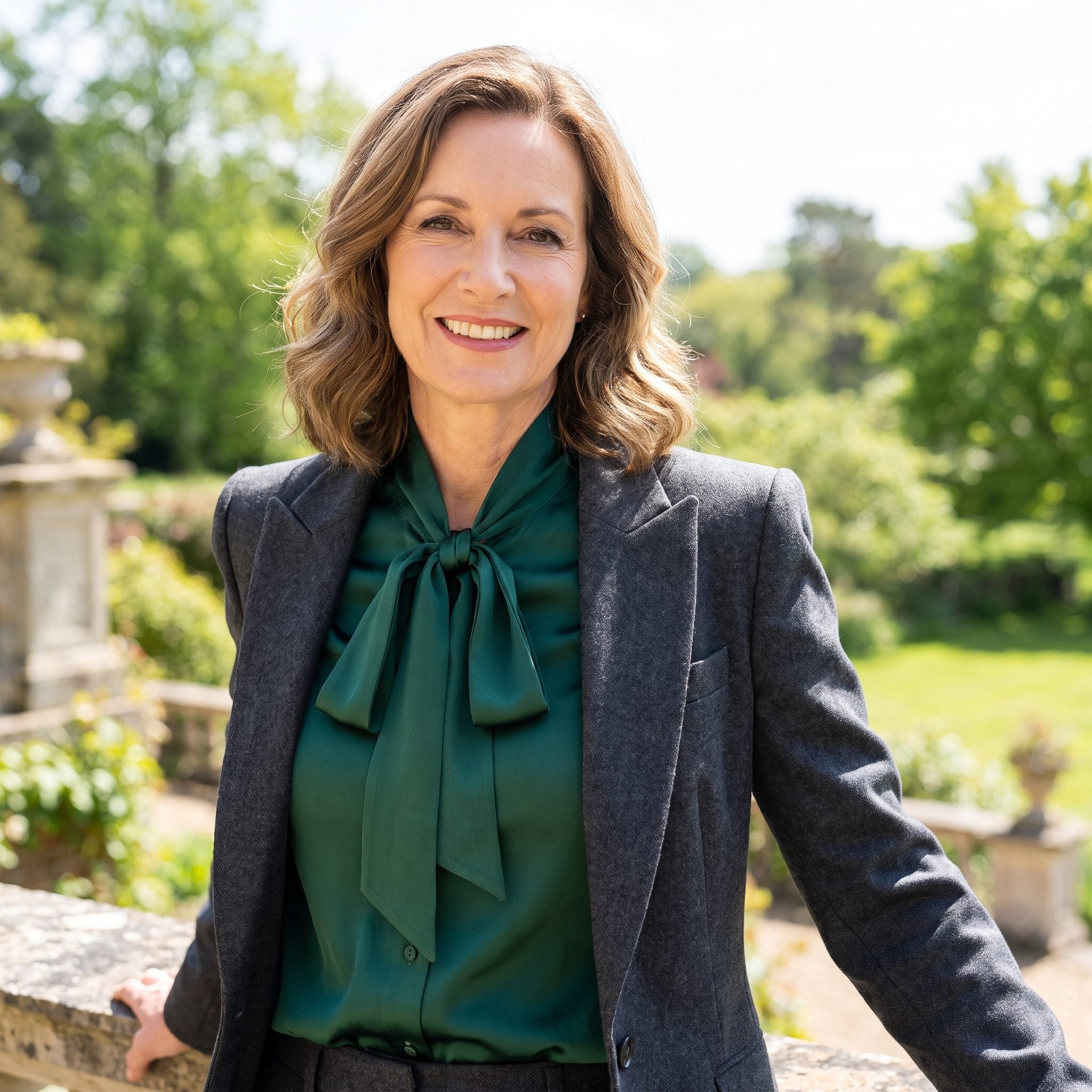 A Jewel-Toned Pussy-Bow Blouse Under the Power Blazer